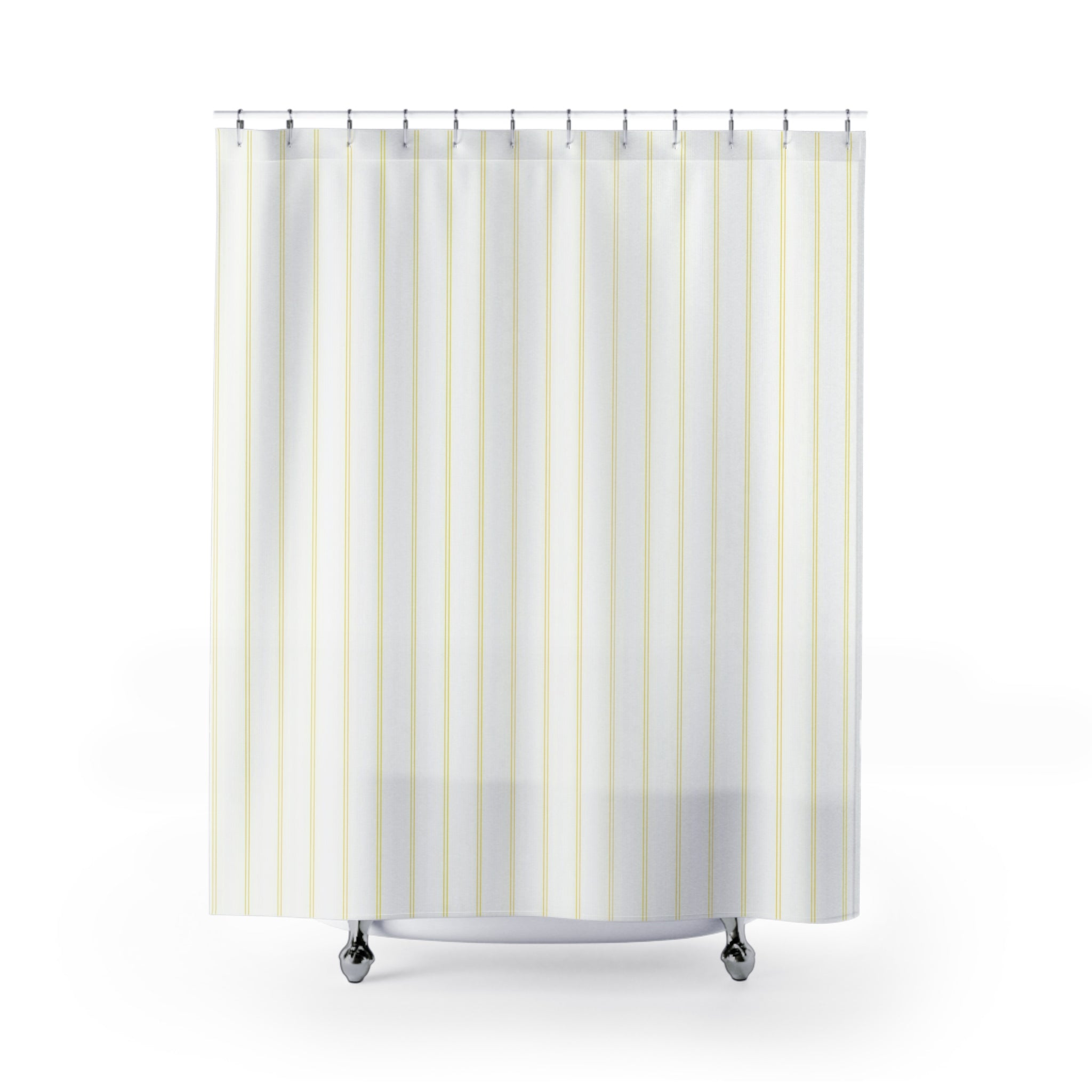 White Pinstripe Shower Curtain, Pale Yellow Striped Curtain, Modern Minimalist Bathroom Decor, Dense Vertical Stripe Bath Curtain
