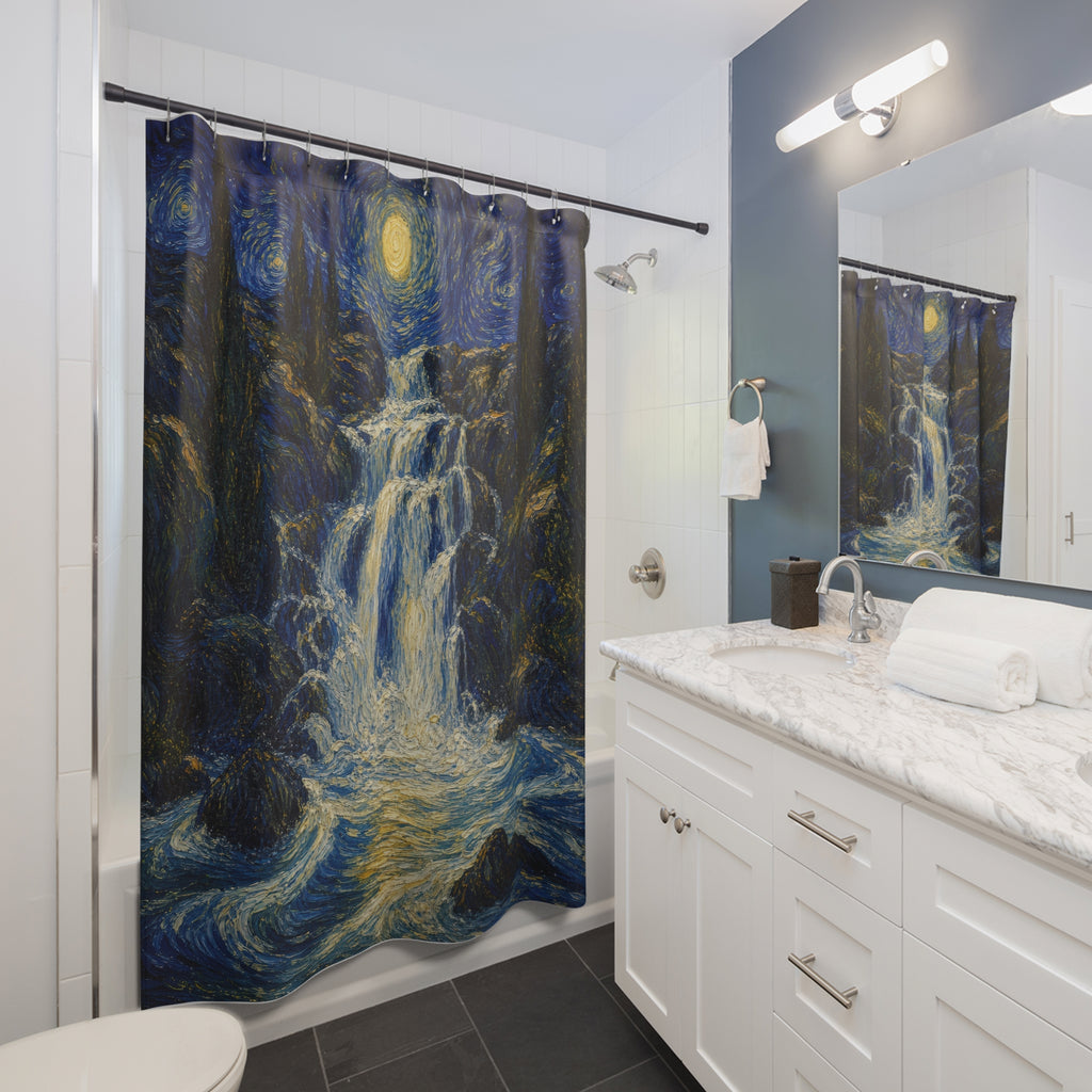 Blue Night Landscape Print Shower Curtain