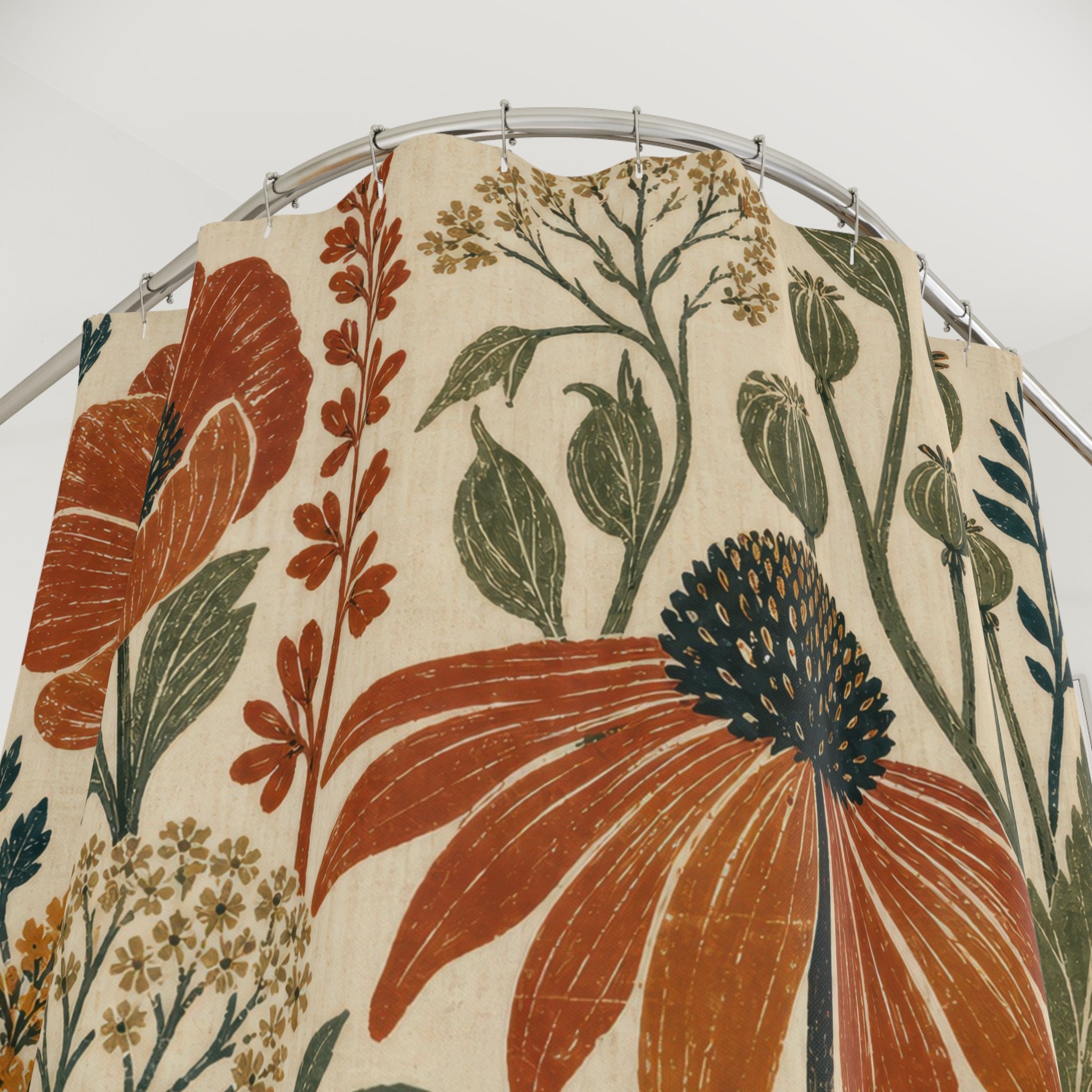 Boho Wildflower Shower Curtain – Terracotta and Sage
