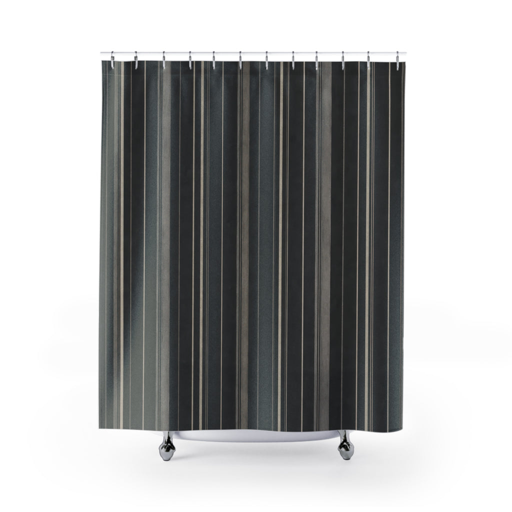 Dark Charcoal Pinstripe Shower Curtain, Charcoal Black Classic Bathroom Decor, Modern Stripe Bath Curtain, Guest Bath Decor, Home Decor