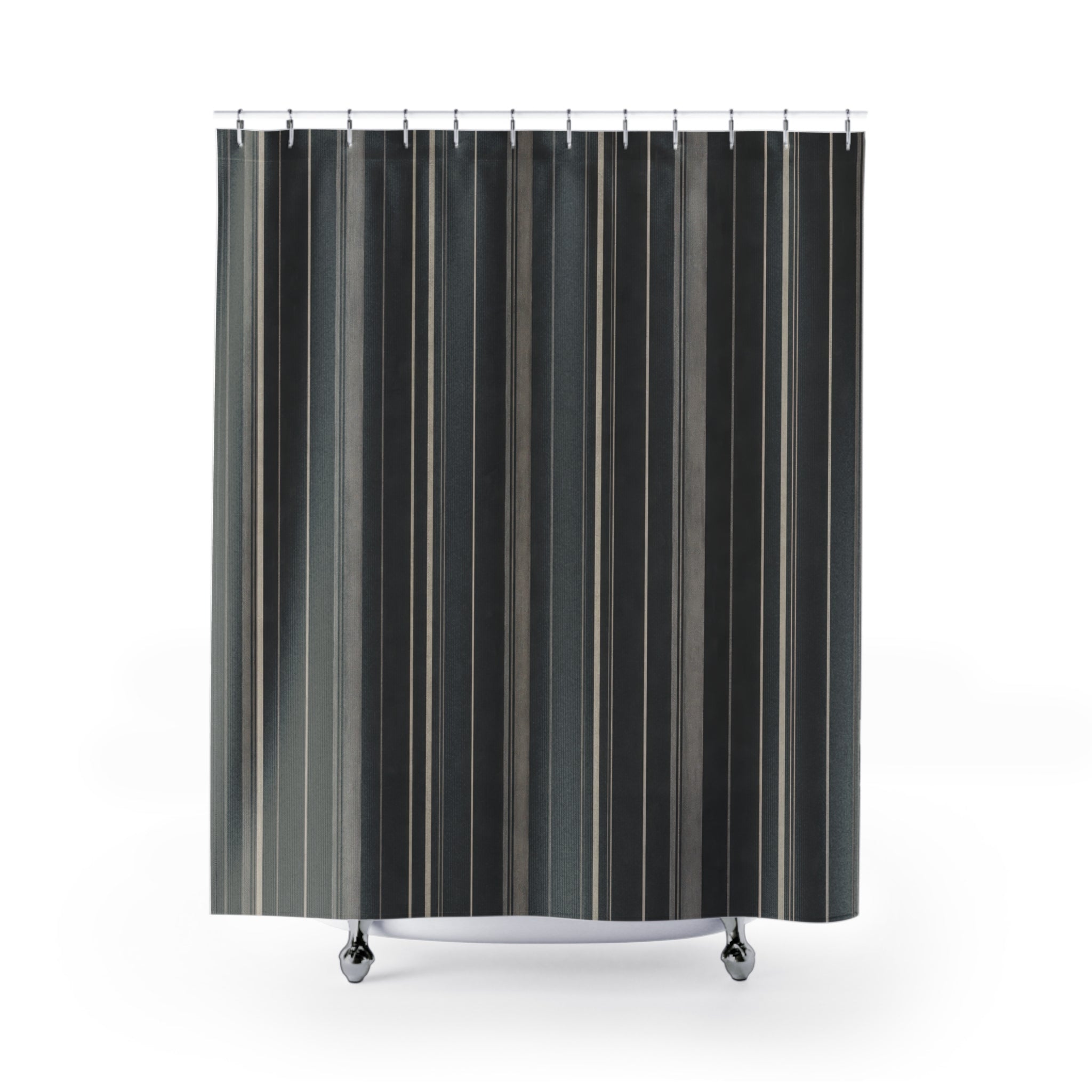 Dark Charcoal Pinstripe Shower Curtain, Charcoal Black Classic Bathroom Decor, Modern Stripe Bath Curtain, Guest Bath Decor, Home Decor