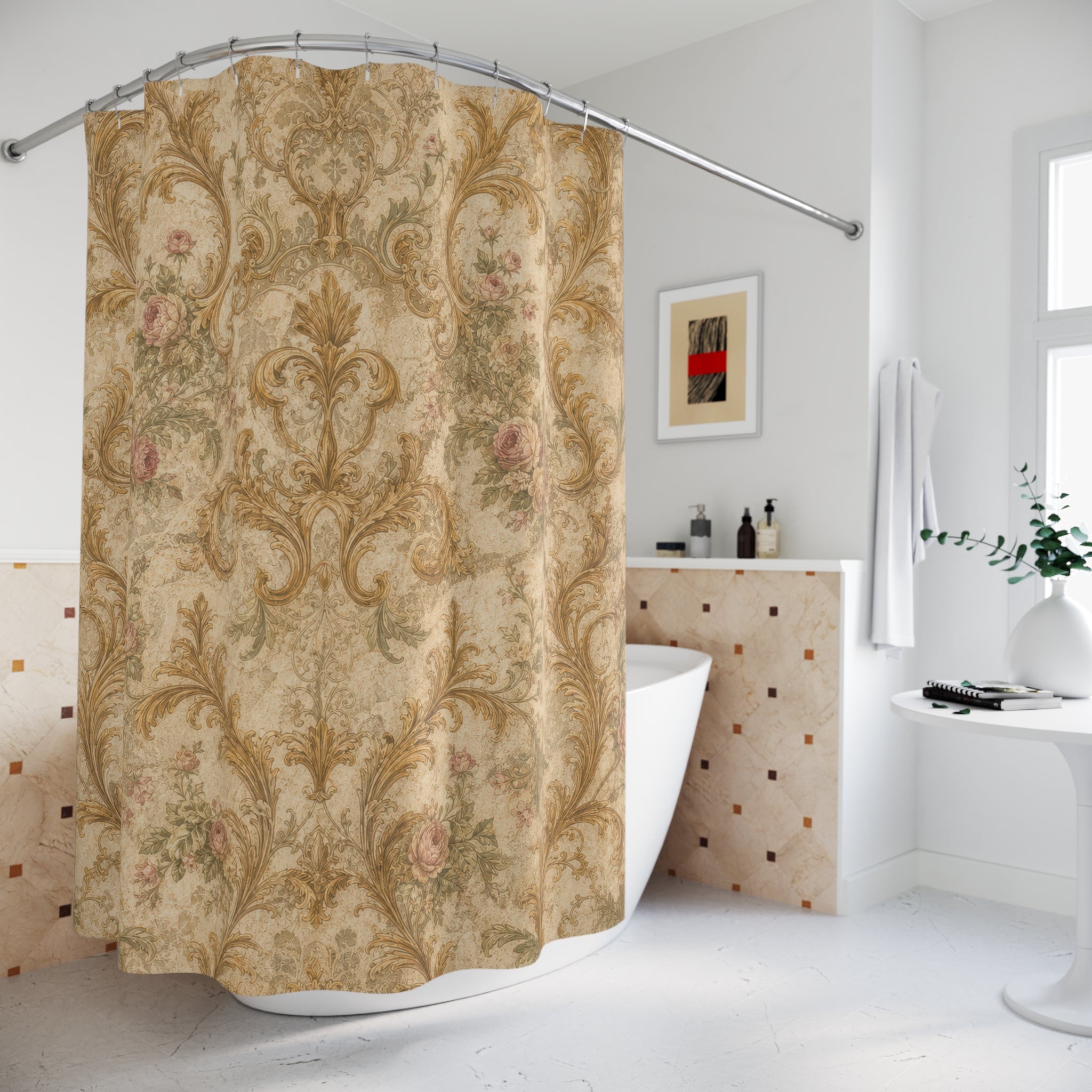 Ivory Gold Filigree Shower Curtain
