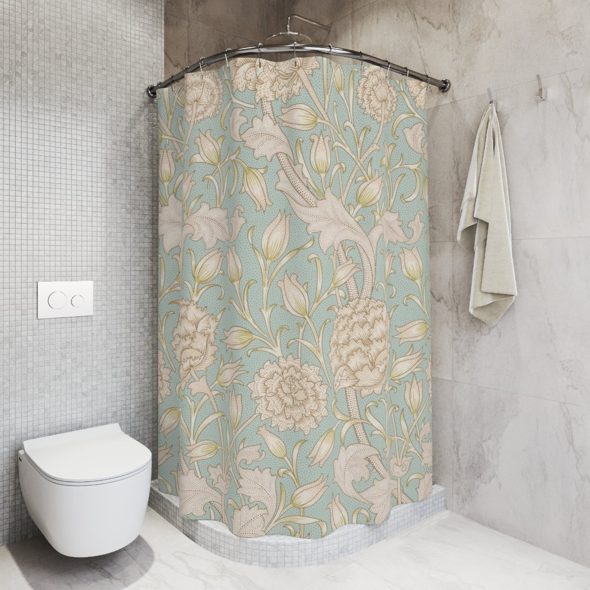 Morris Wild Tulip & Peony Shower Curtain – Blue Cream