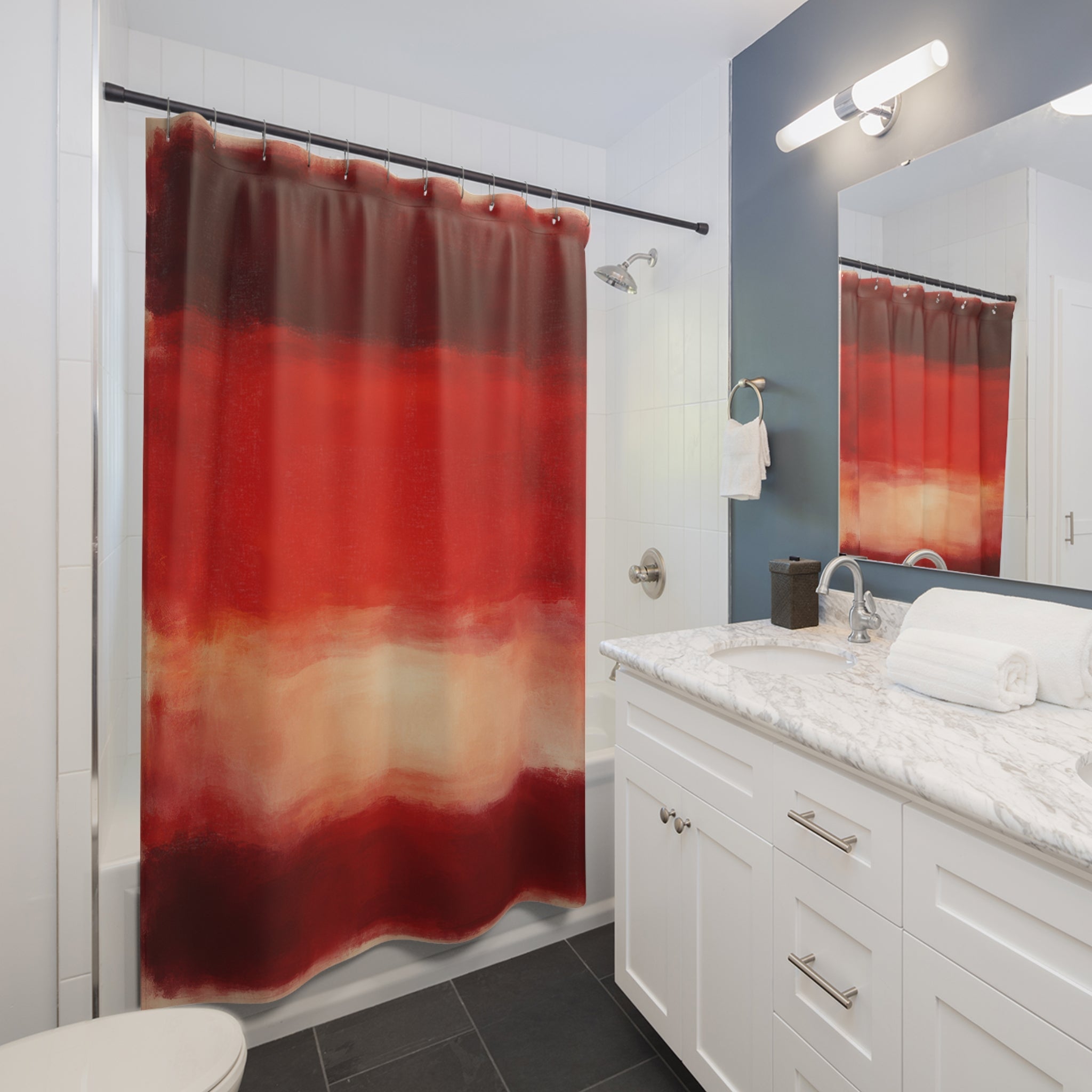 Red Abstract Art Shower Curtain – Color Field
