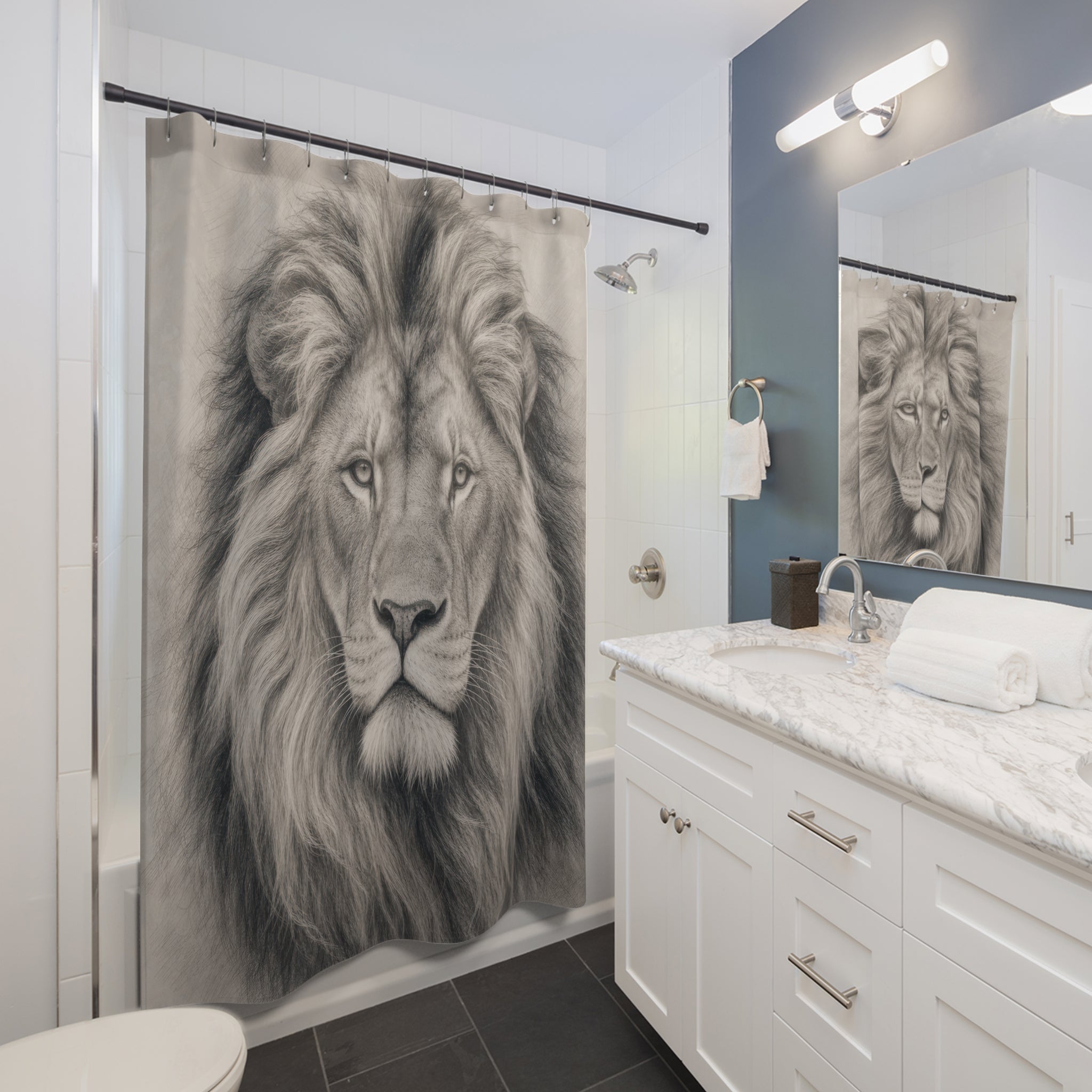 Gray Pencil Animal Portrait Shower Curtain