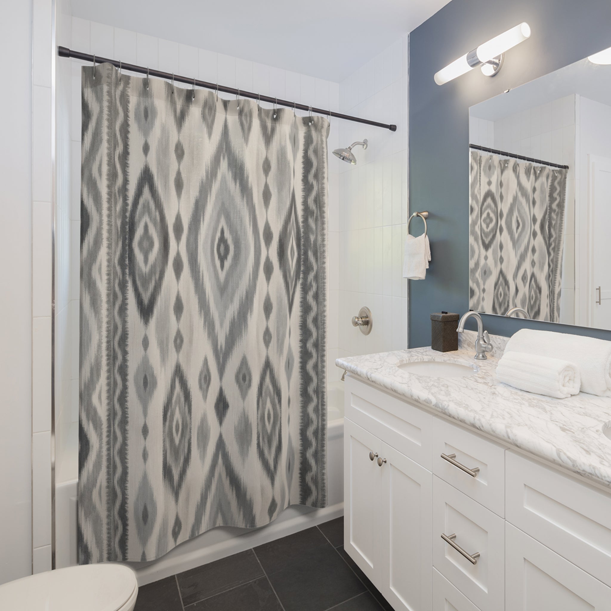 Gray White Diamond Geometric Shower Curtain