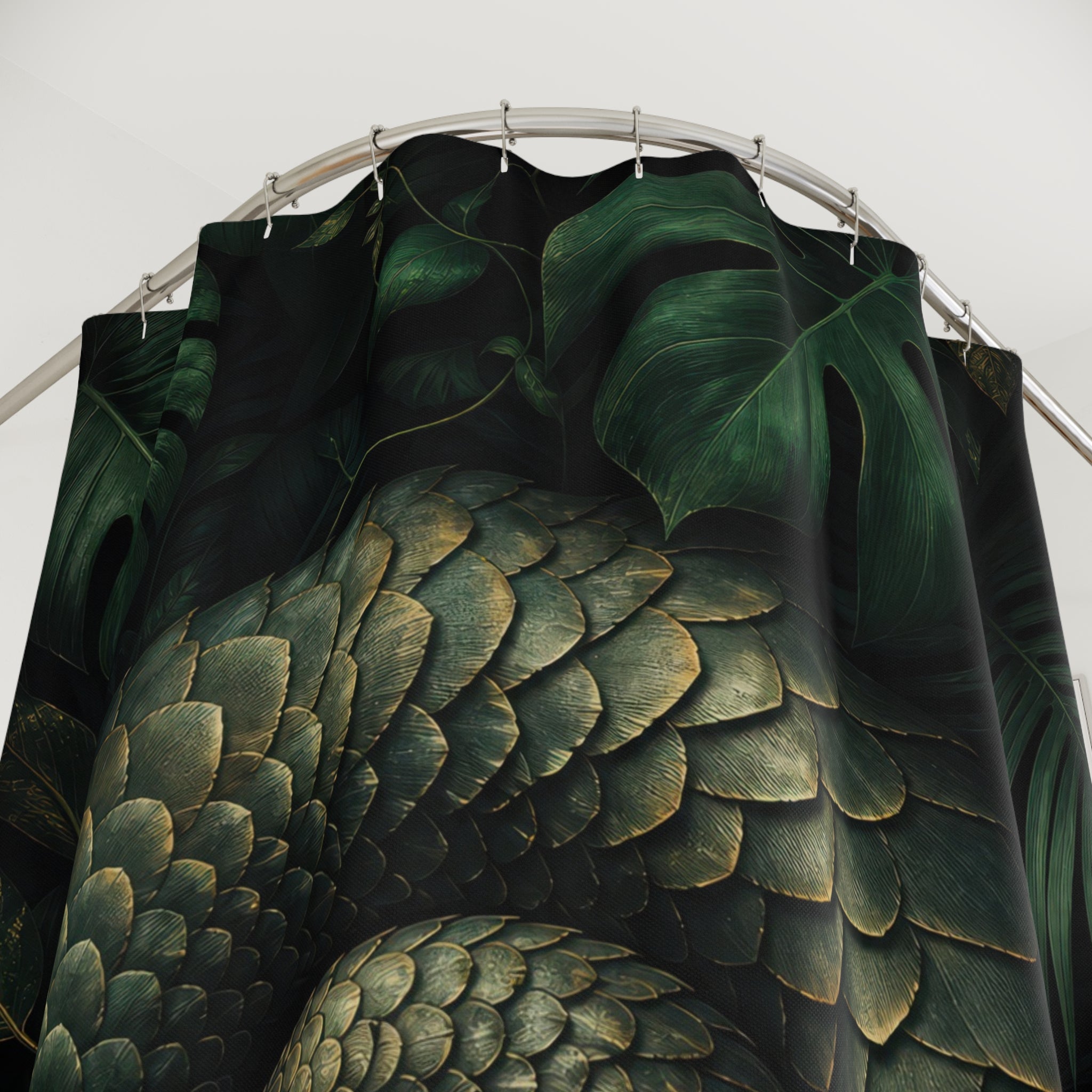 Dark Green Pangolin Jungle Shower Curtain
