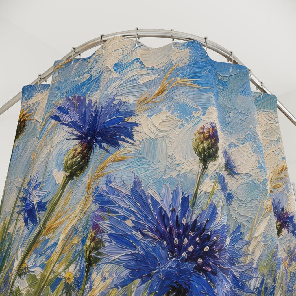 Oil Sketch Blue Cornflowers Shower Curtain