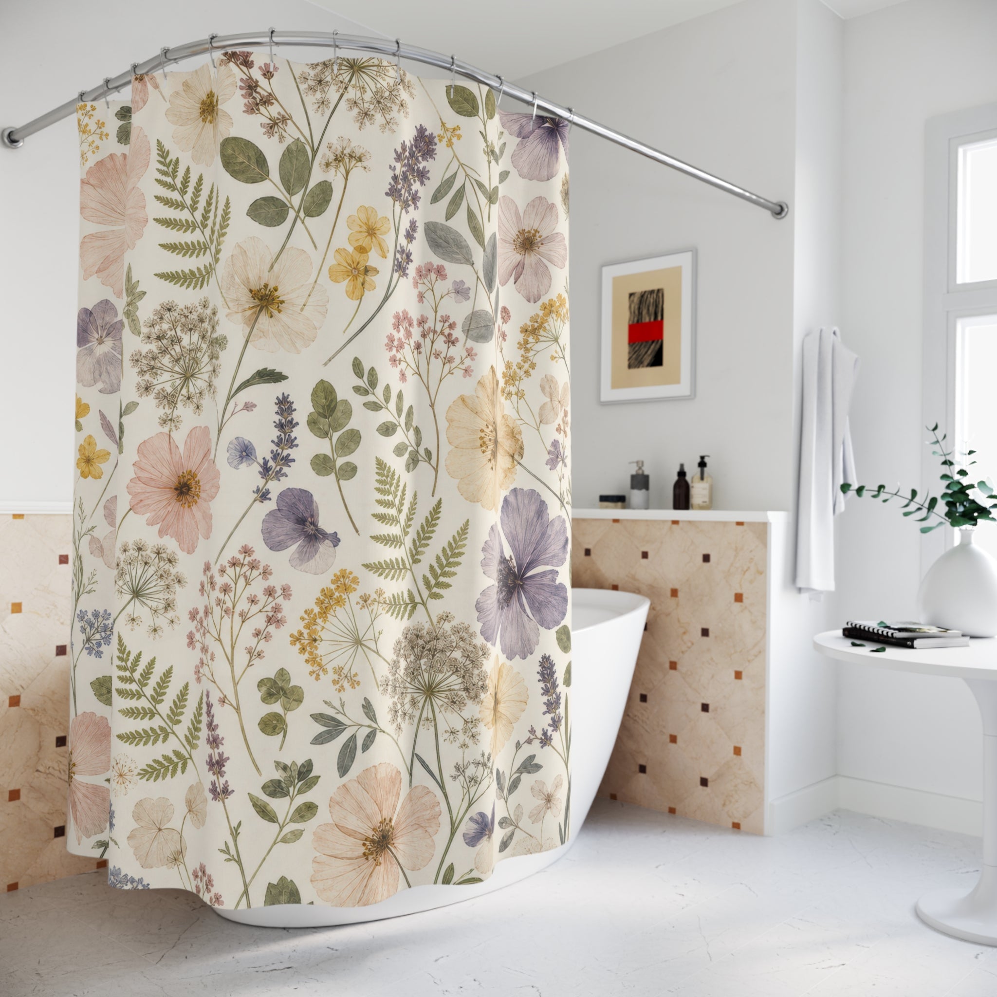 Pressed Flower Botanical Floral Shower Curtain