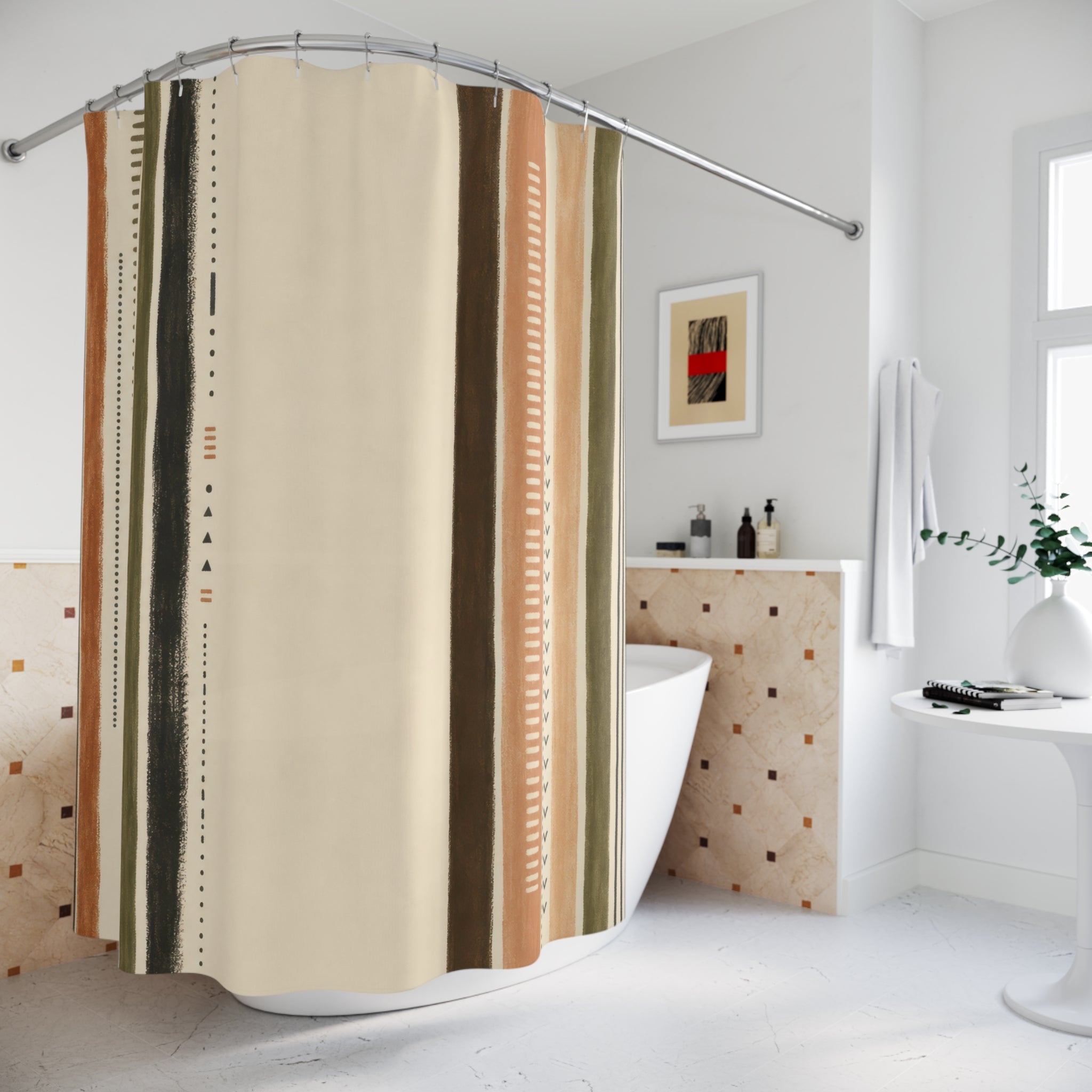 Cream Tan Minimal Vertical Stripe Shower Curtain