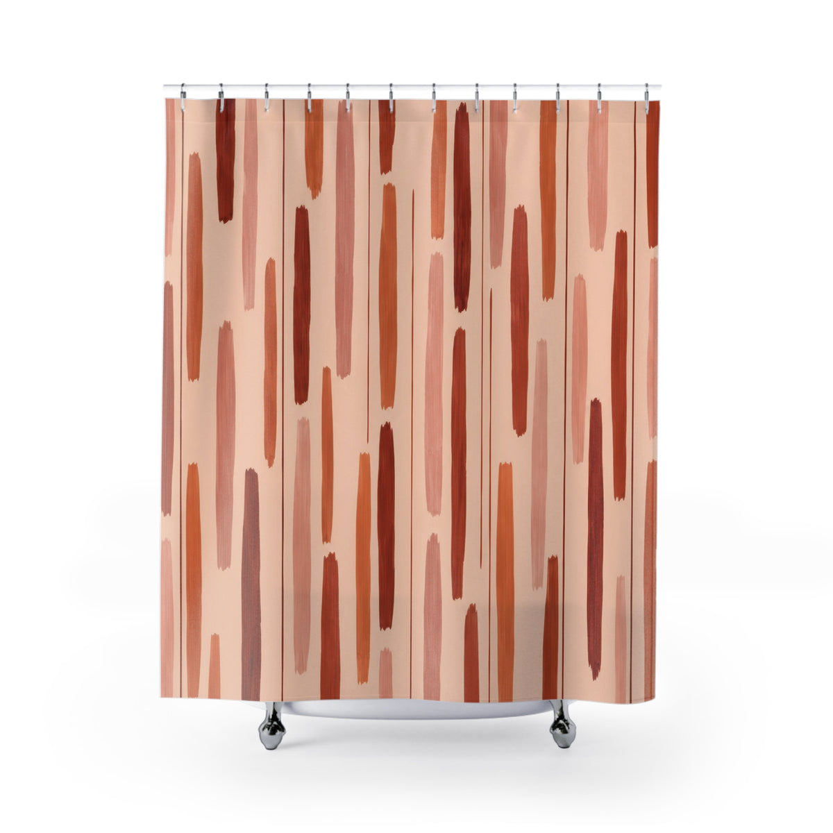 Terracotta Hand Drawn Line Vertical Stripes Shower Curtain