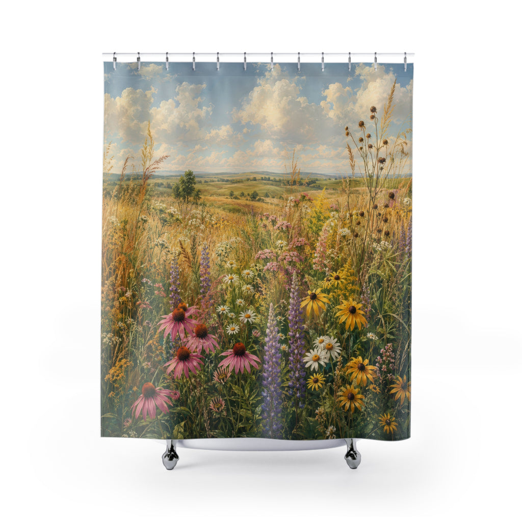 Wildflower Prairie Shower Curtain: Golden Meadow Floral