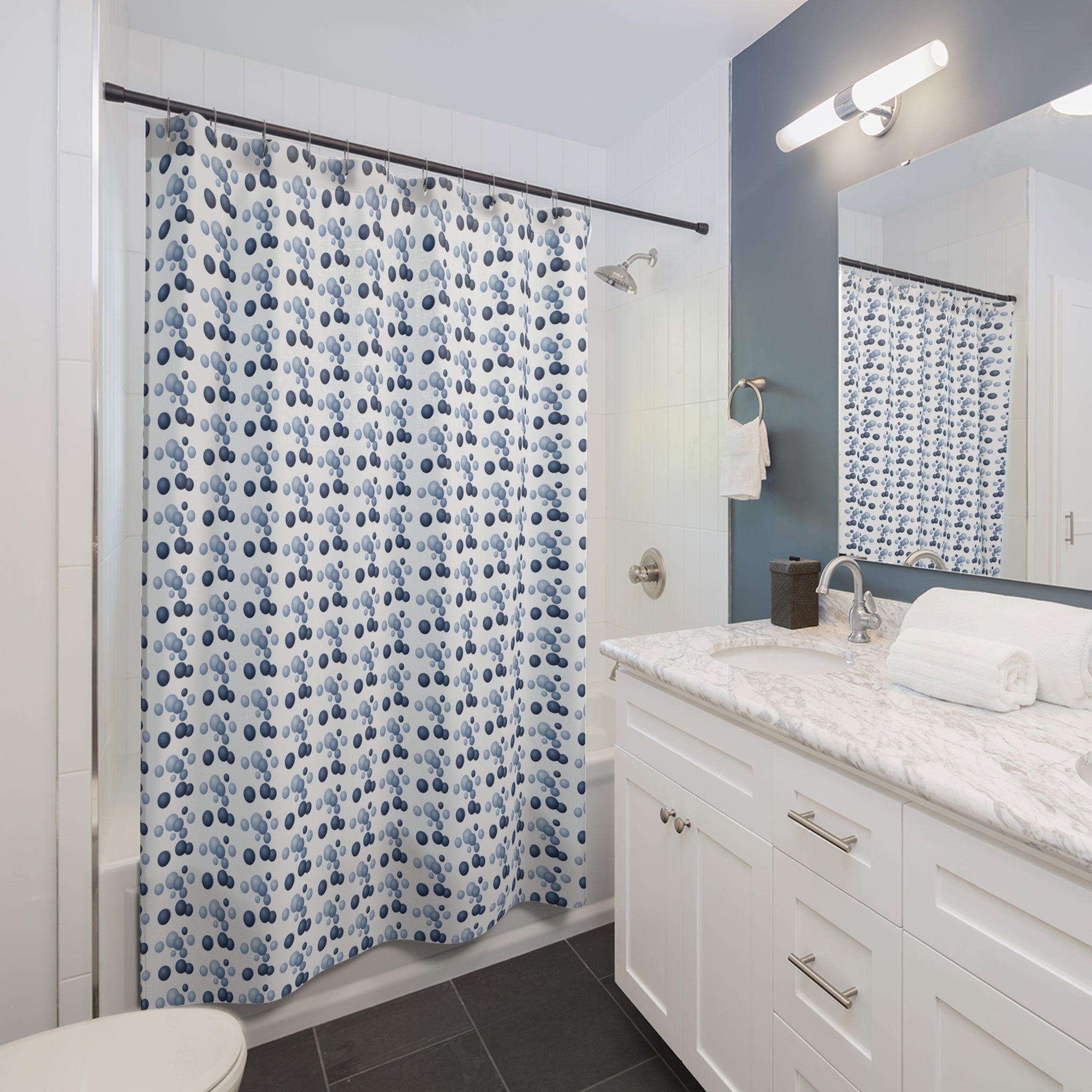 Blue and White Gradient Dot Shower Curtain
