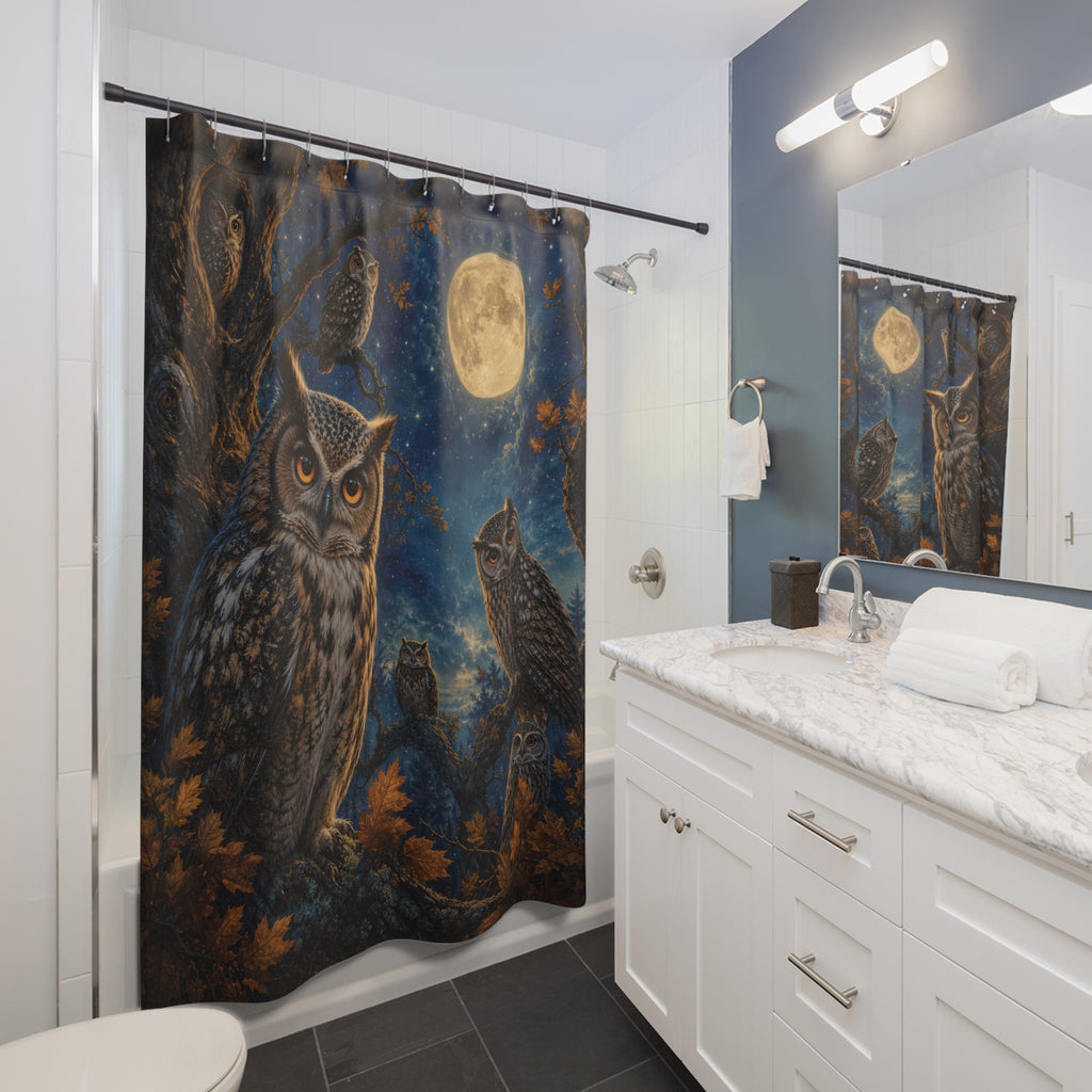 Owl Shower Curtain: Moonlit Forest Bird