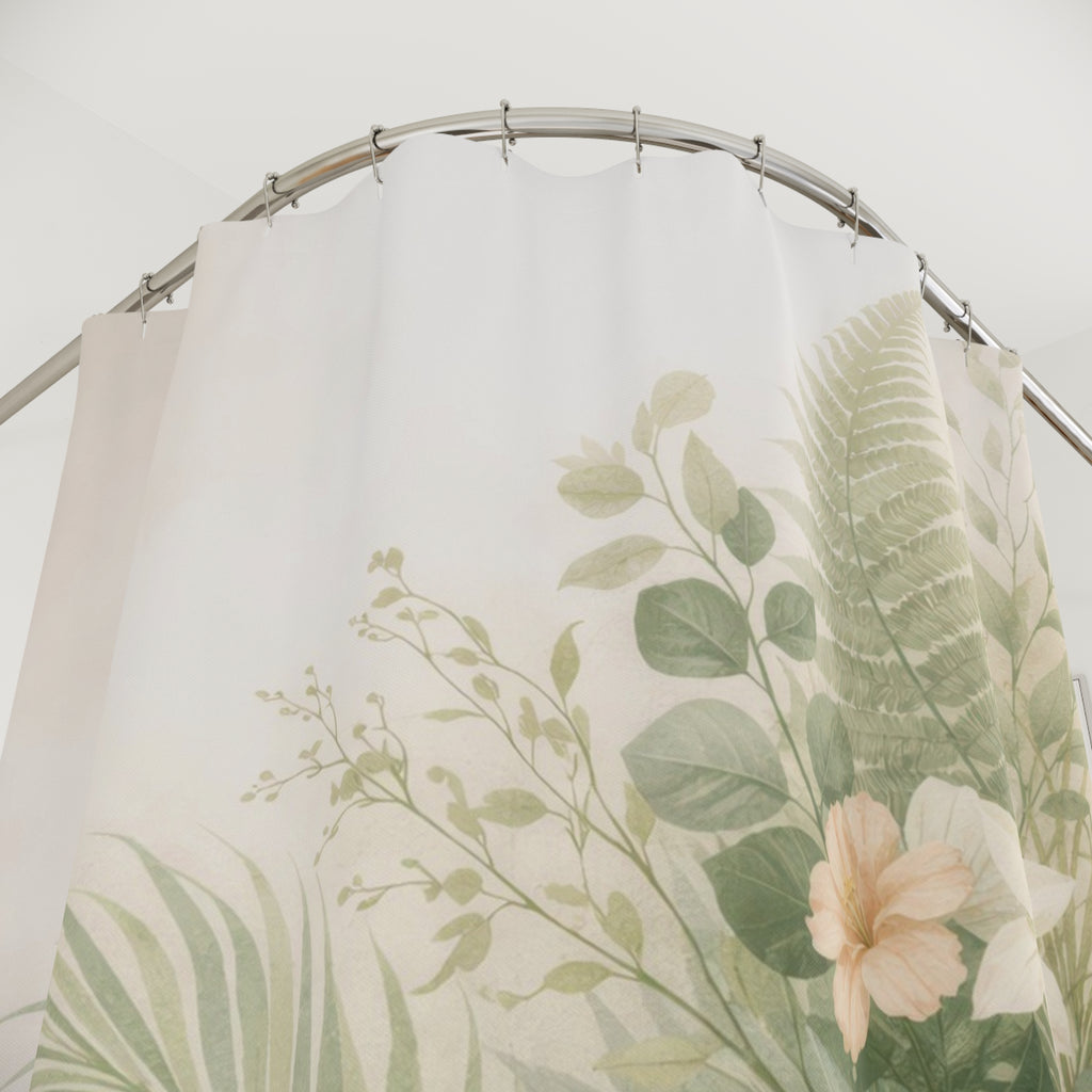 Tropical Botanical Shower Curtain – Palm and Monstera