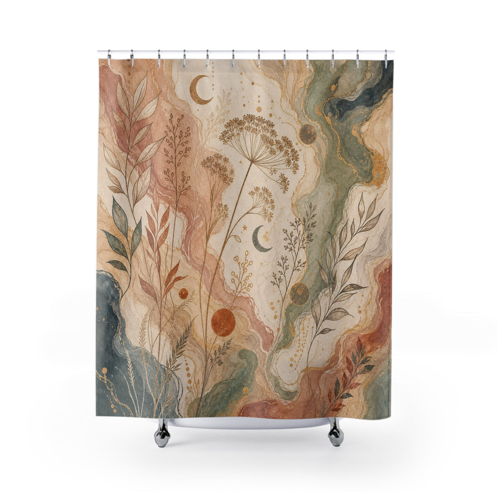 Abstract Botanical Moon Shower Curtain