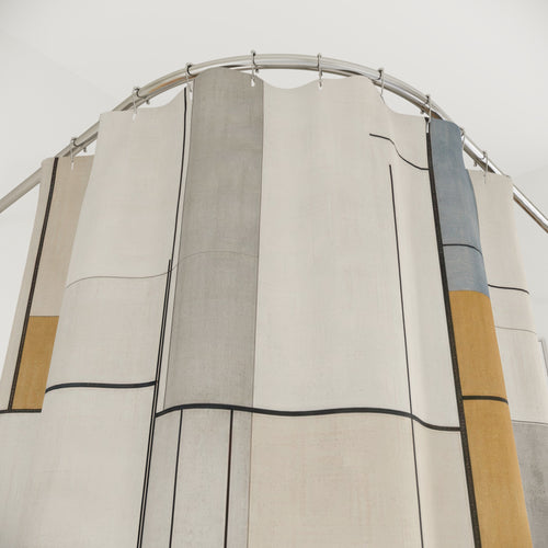 Blue Beige Geometric Shower Curtain