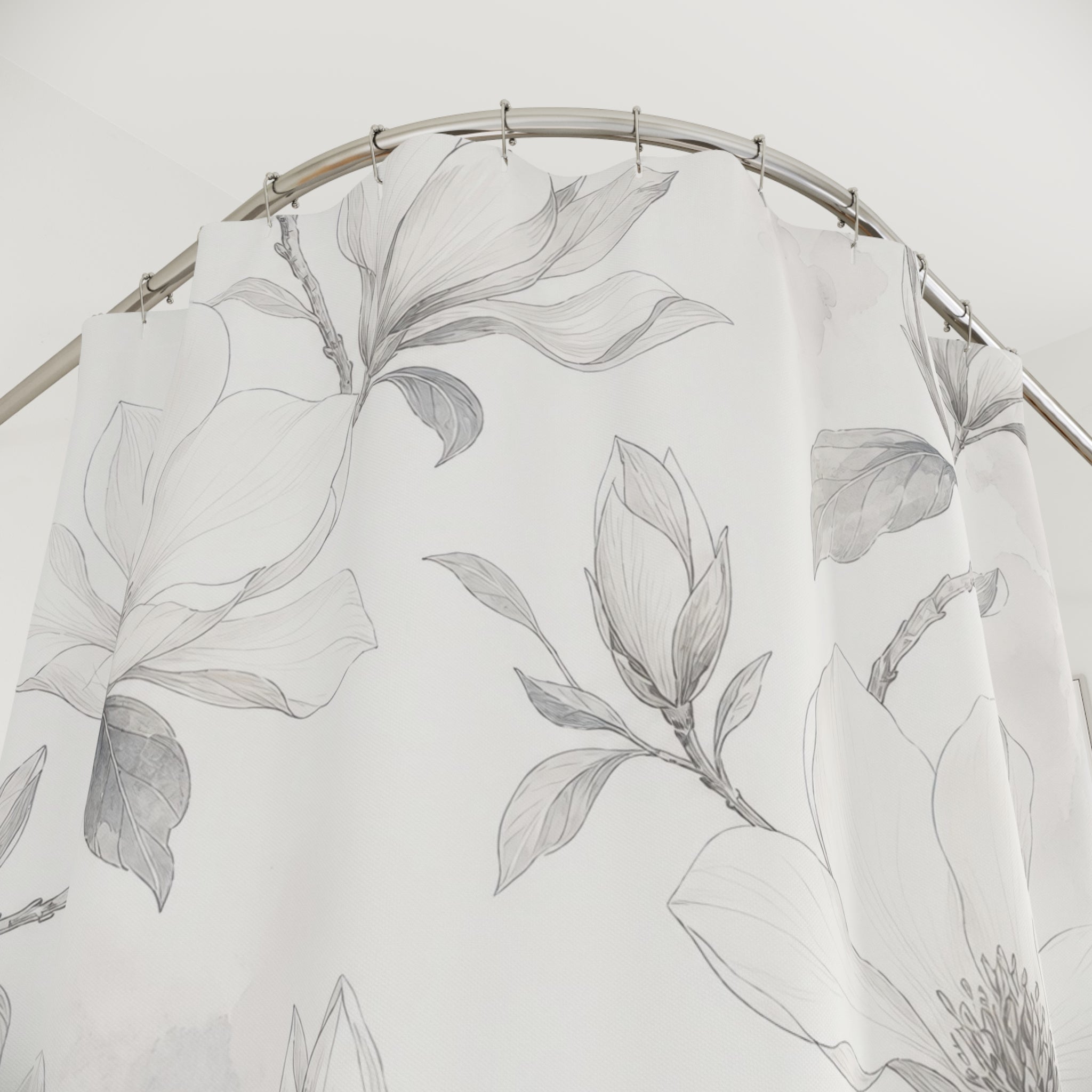 White Magnolia Floral Shower Curtain