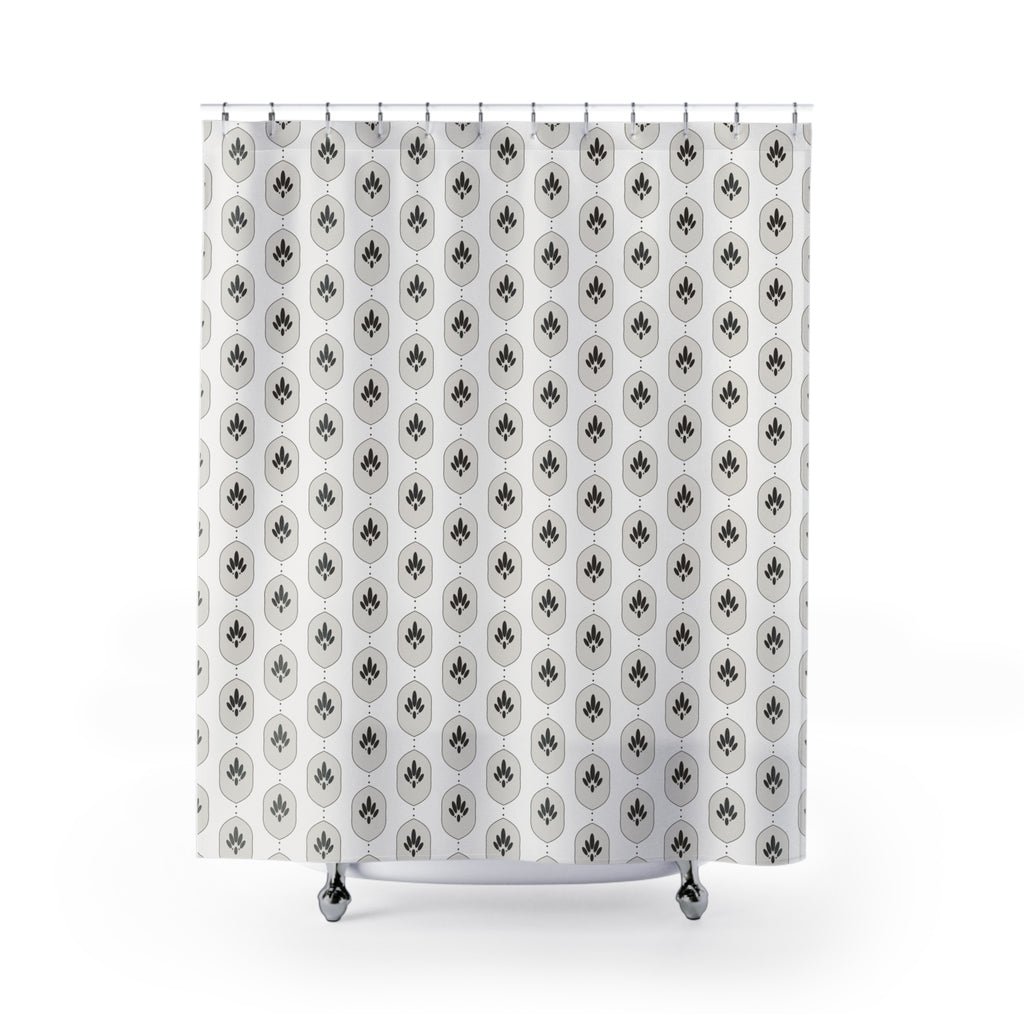Charcoal & White Damask Shower Curtain – Modern Ogee