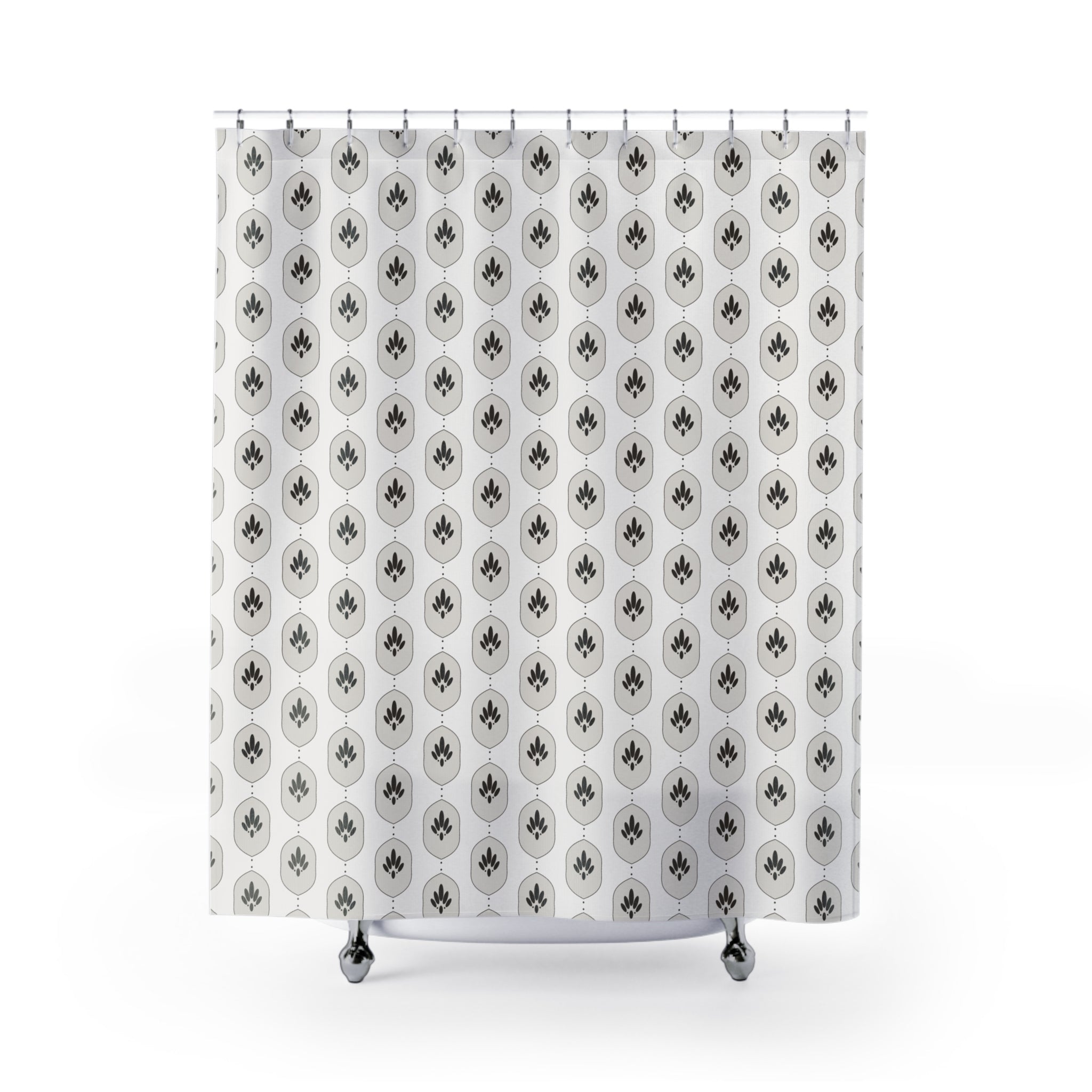 Charcoal & White Damask Shower Curtain – Modern Ogee