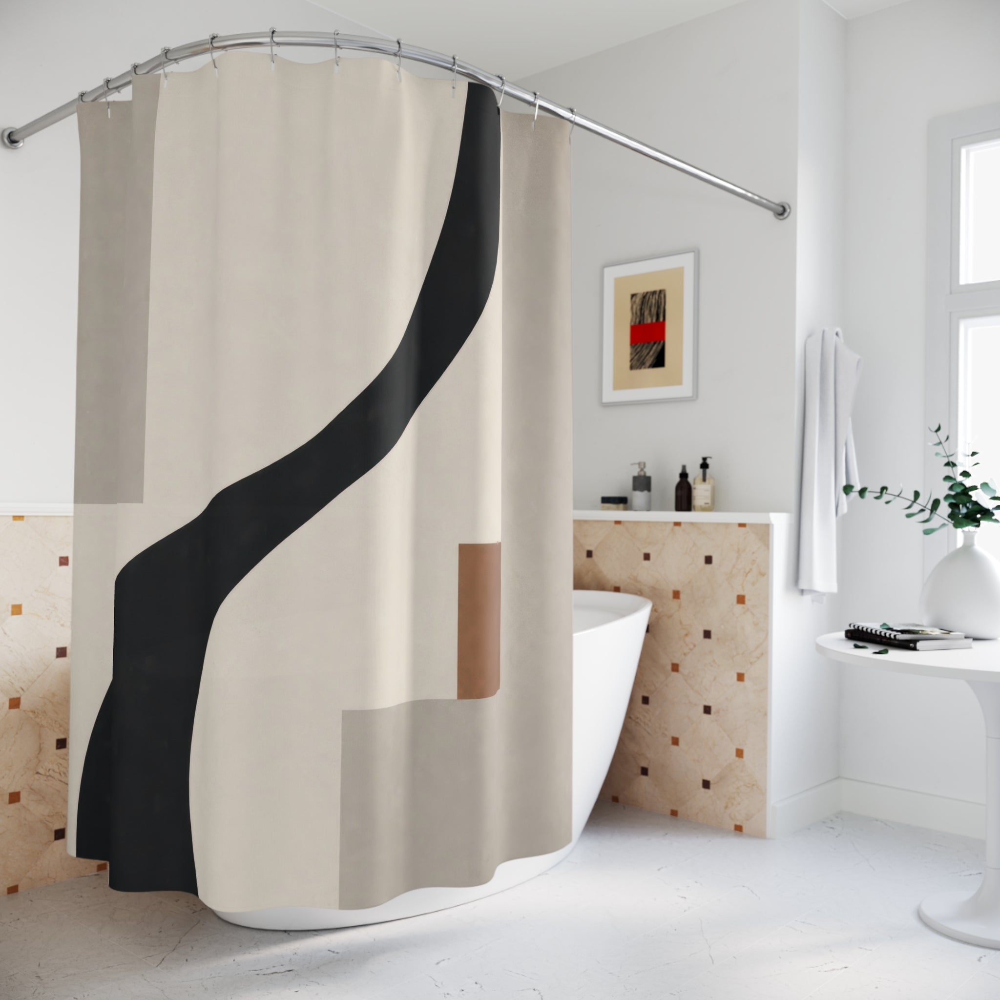 Beige Gray Abstract Black Shower Curtain: Beige Gray Abstract