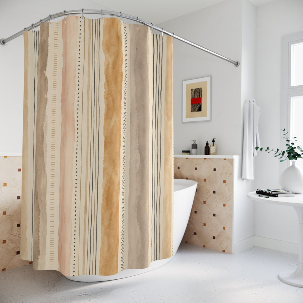 Taupe Gray Watercolor Stripe Shower Curtain