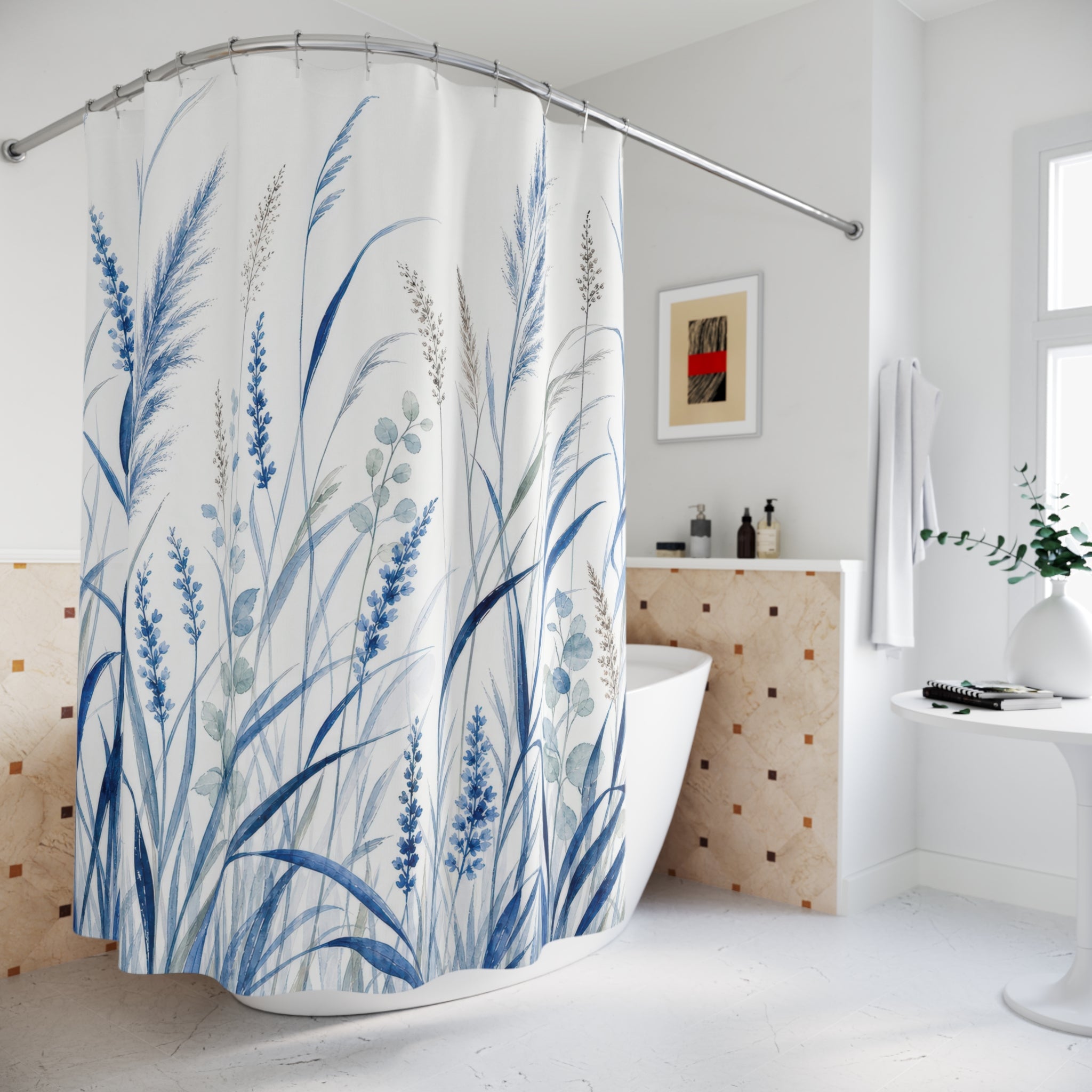 Blue Meadow Grass Shower Curtain