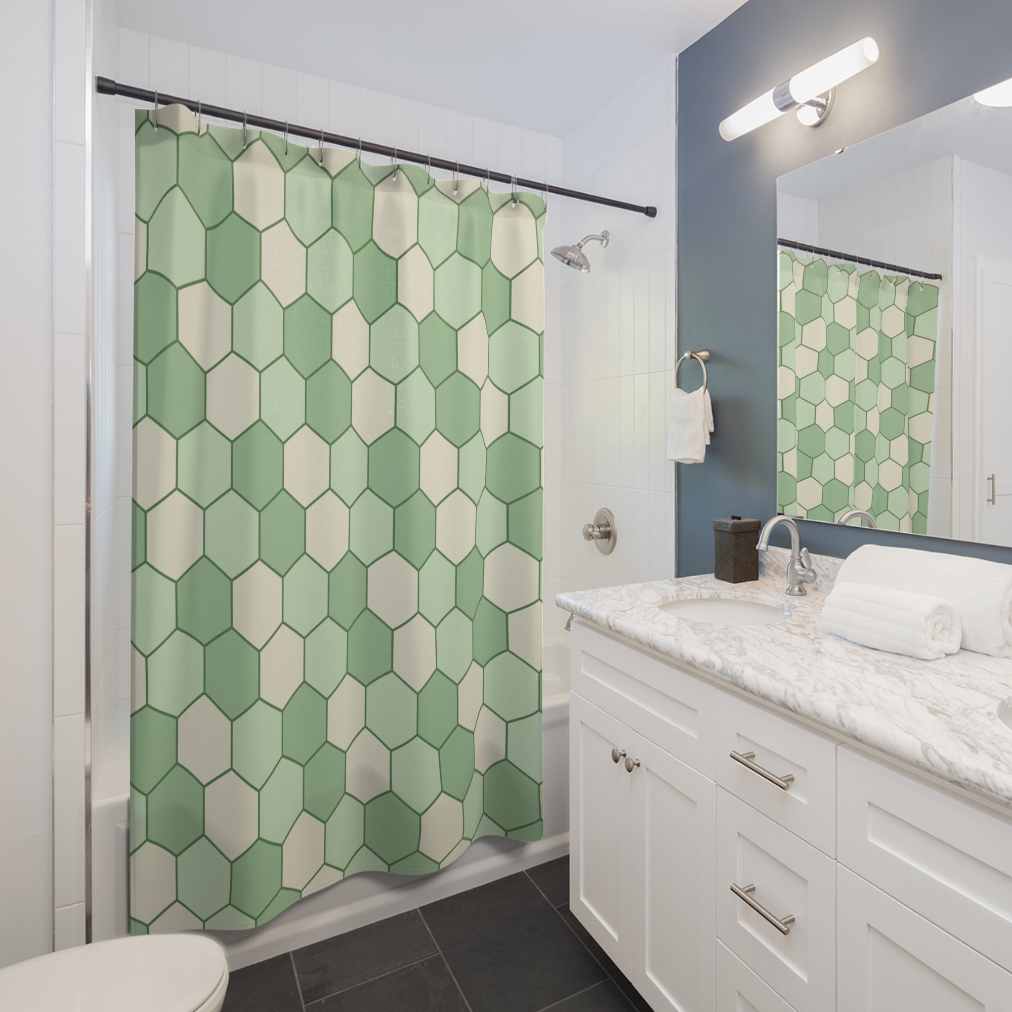 Light Green Shower Curtain: Honeycomb Geometry