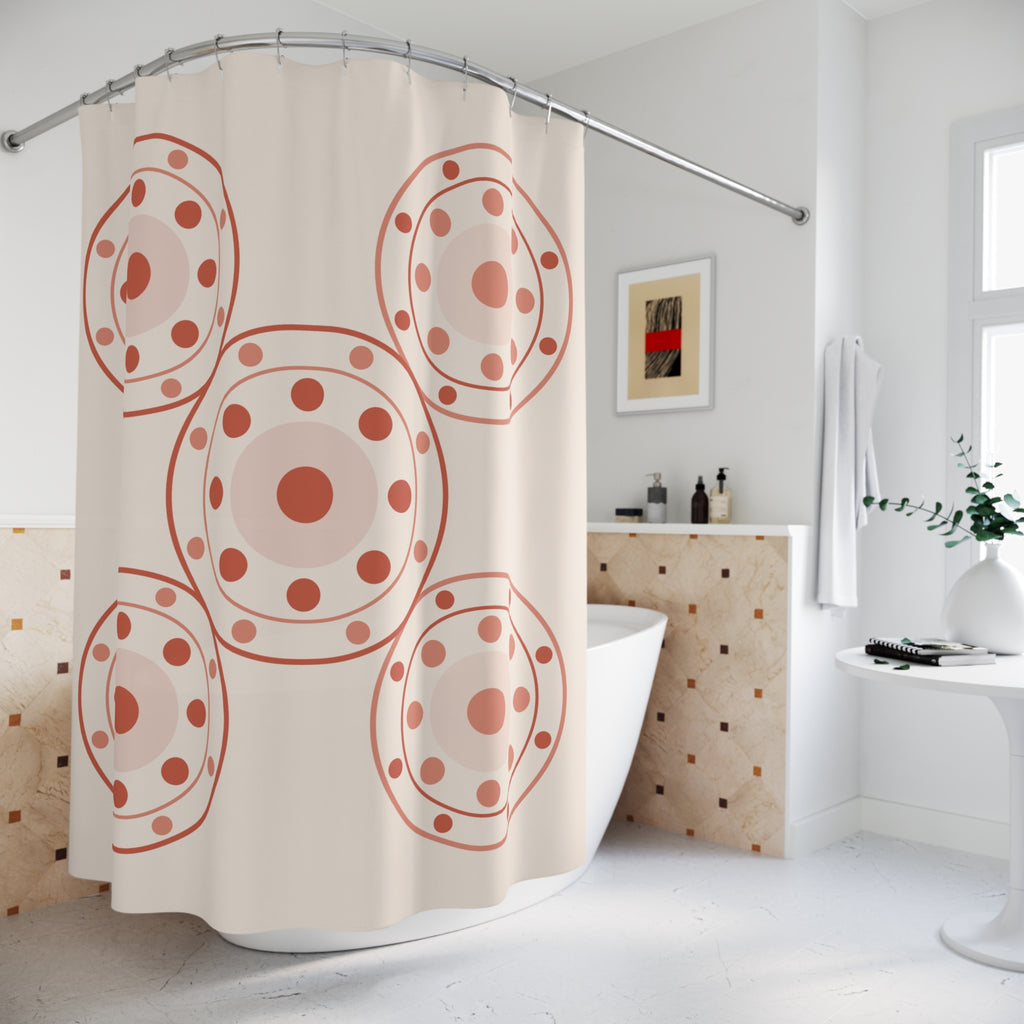 Beige and Coral Folk Medallion Shower Curtain