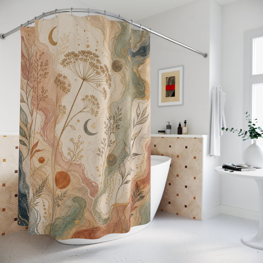 Abstract Botanical Moon Shower Curtain