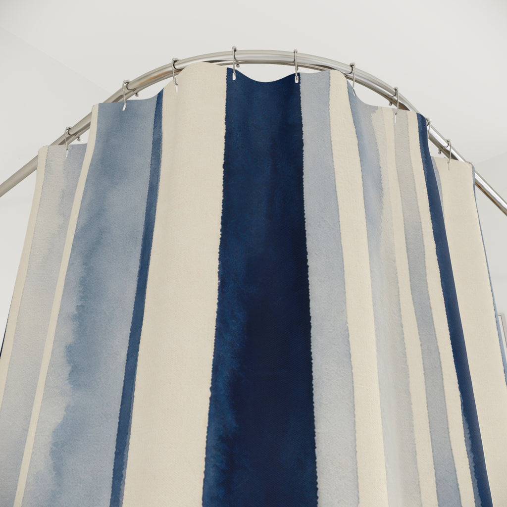 Pale Navy Cream Watercolor Stripe Shower Curtain