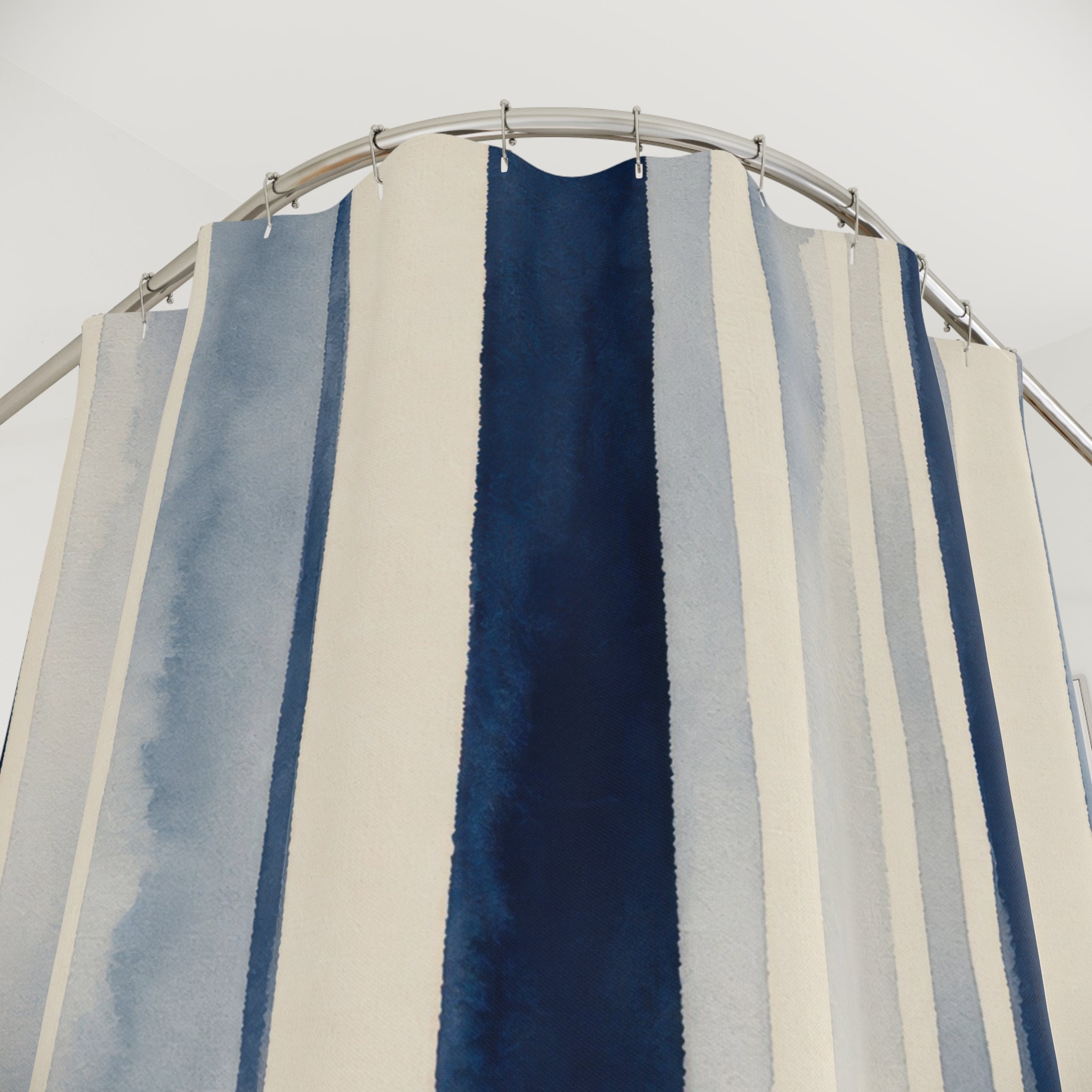 Pale Navy Cream Watercolor Stripe Shower Curtain