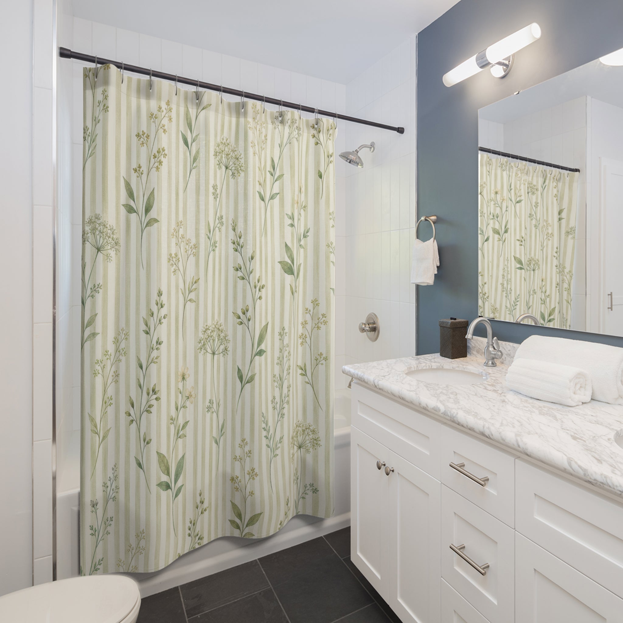 Celery Floral Stripe Shower Curtain