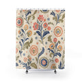 Indigo Coral Block Print Floral Shower Curtain