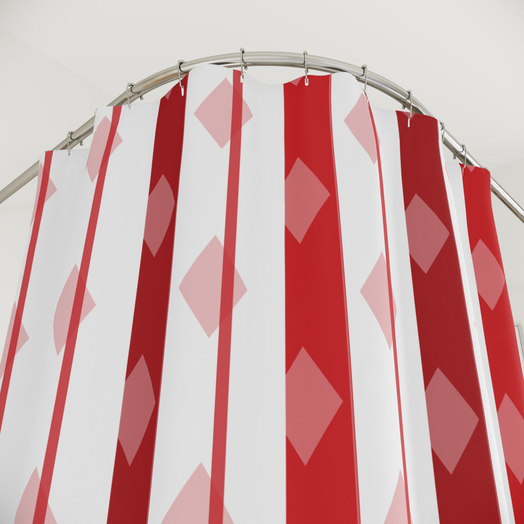 Red White Harlequin Pinstripe Shower Curtain