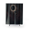 Charcoal eclipse with a silver halo and descending orbital forms shower curtain with full front view