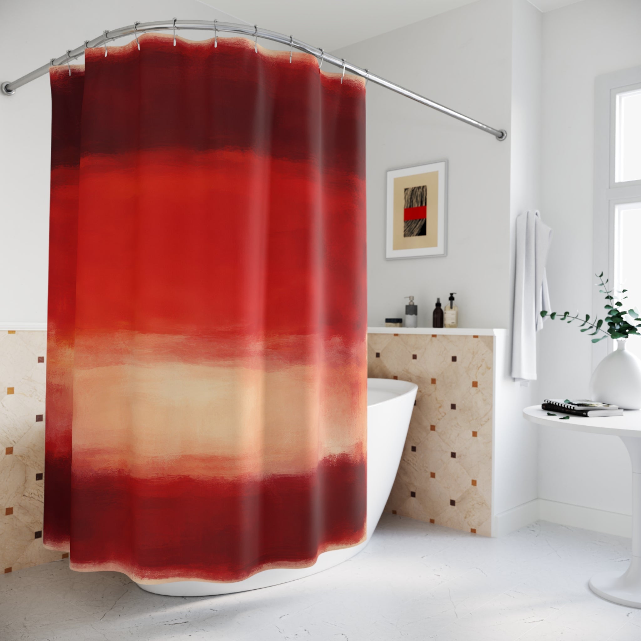 Red Abstract Art Shower Curtain – Color Field