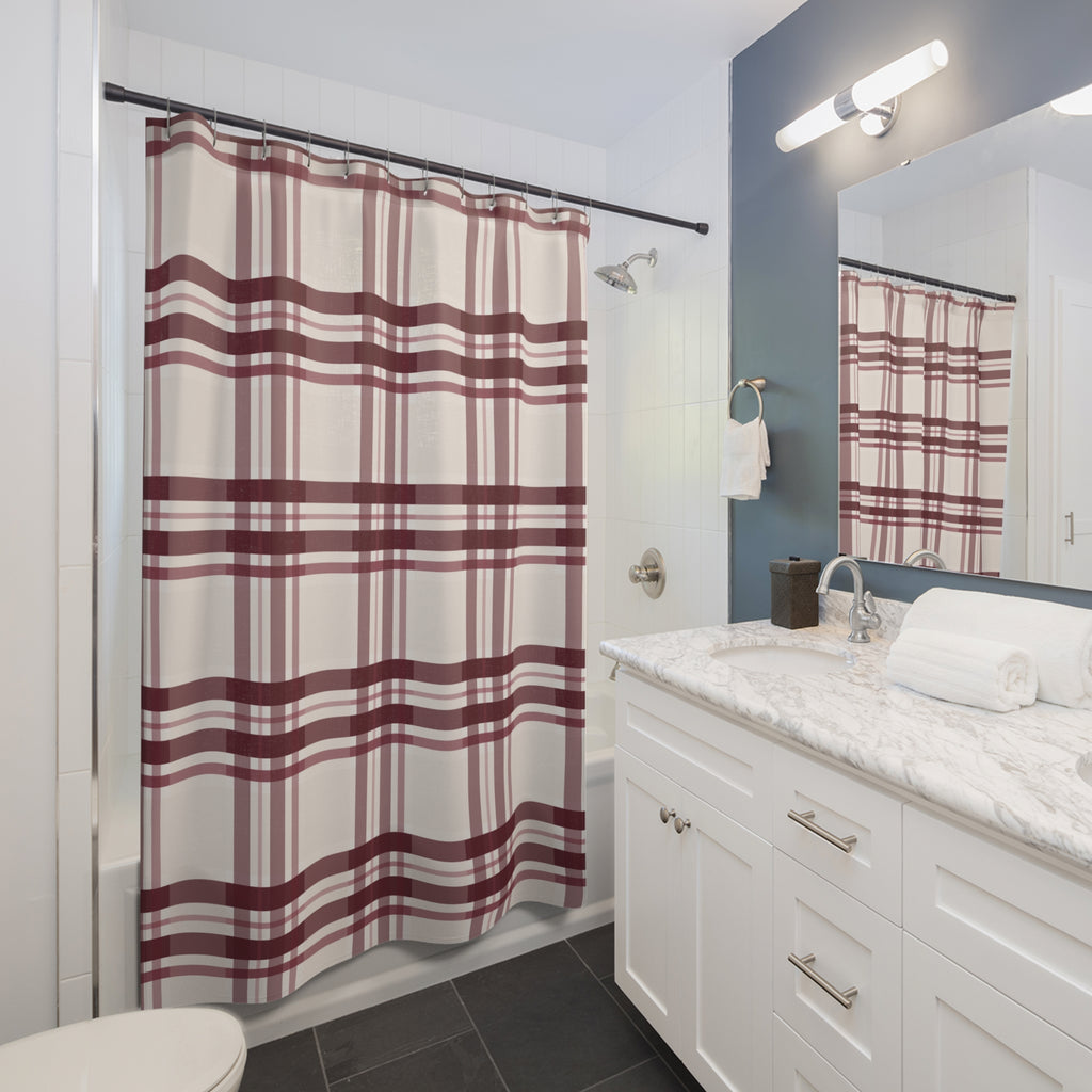 Burgundy and Cream Tartan Plaid Shower Curtain