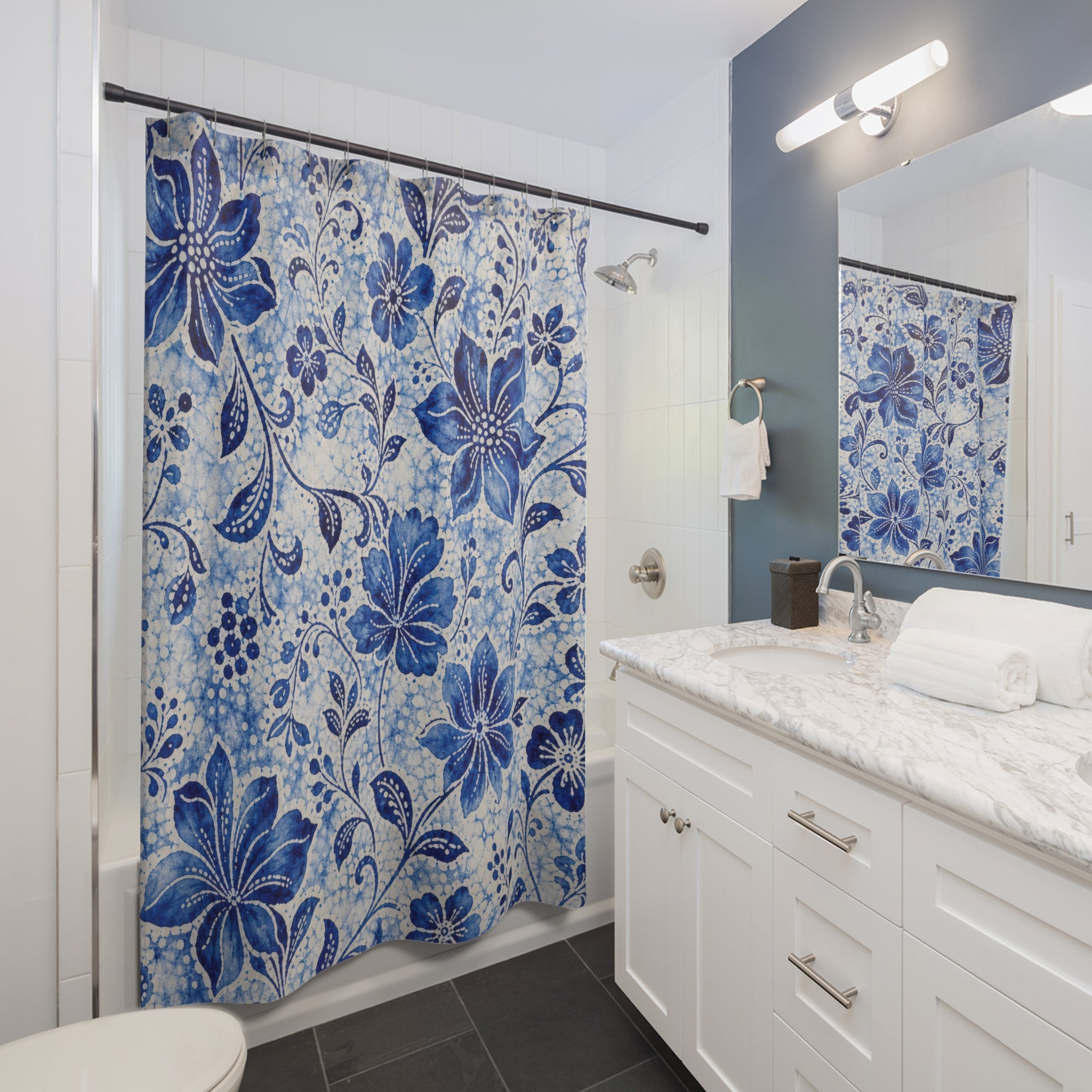 Blue Botanical Toile Shower Curtain
