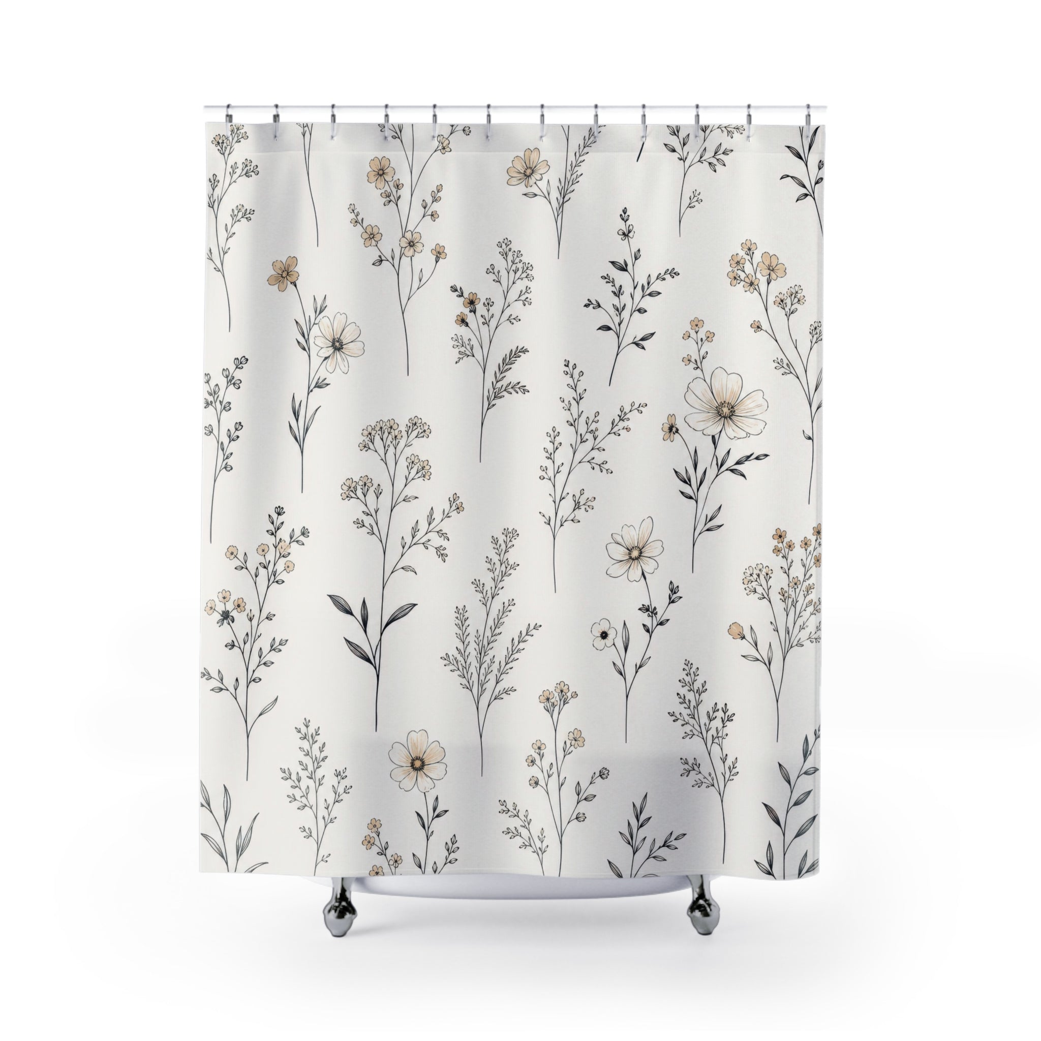 Black and White Floral Shower Curtain