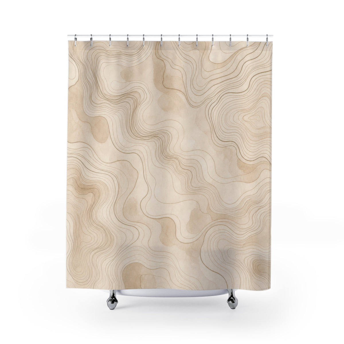 Beige Topographic Line Shower Curtain
