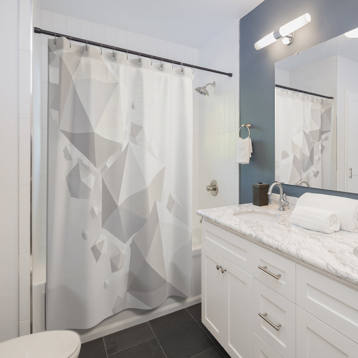Floating Forms White Geometric Shower Curtain