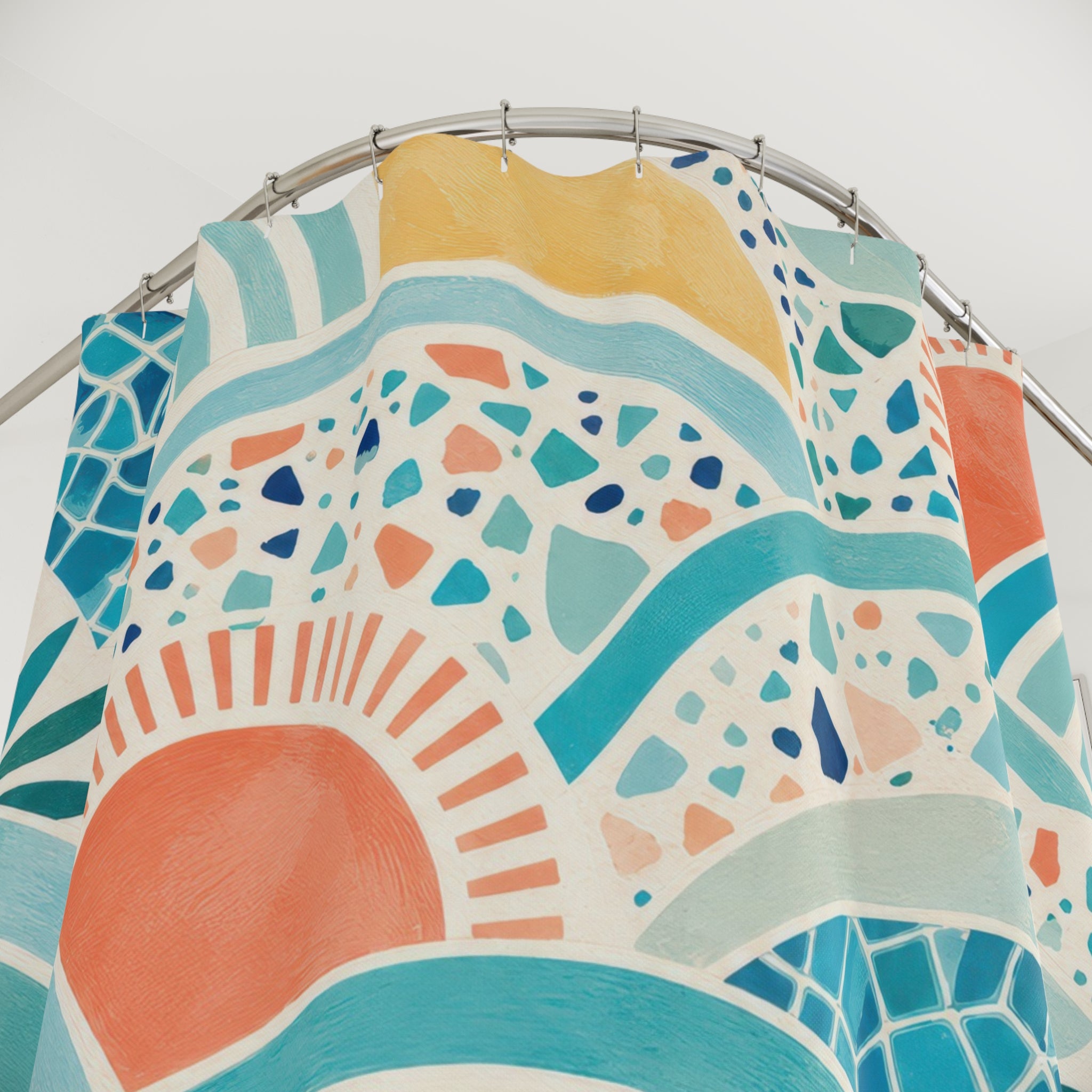 Aqua Coral Beach Wave Shower Curtain