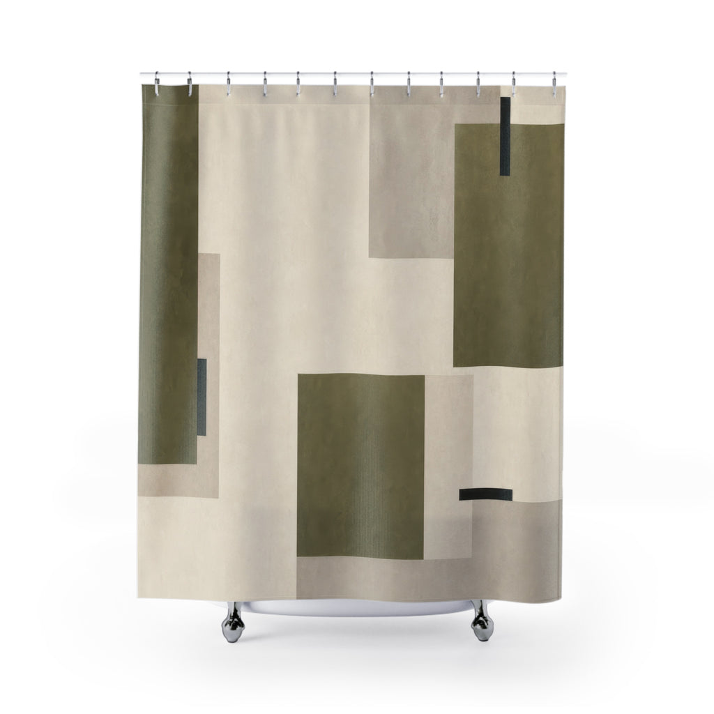 Modern Geometric Olive Green Shower Curtain
