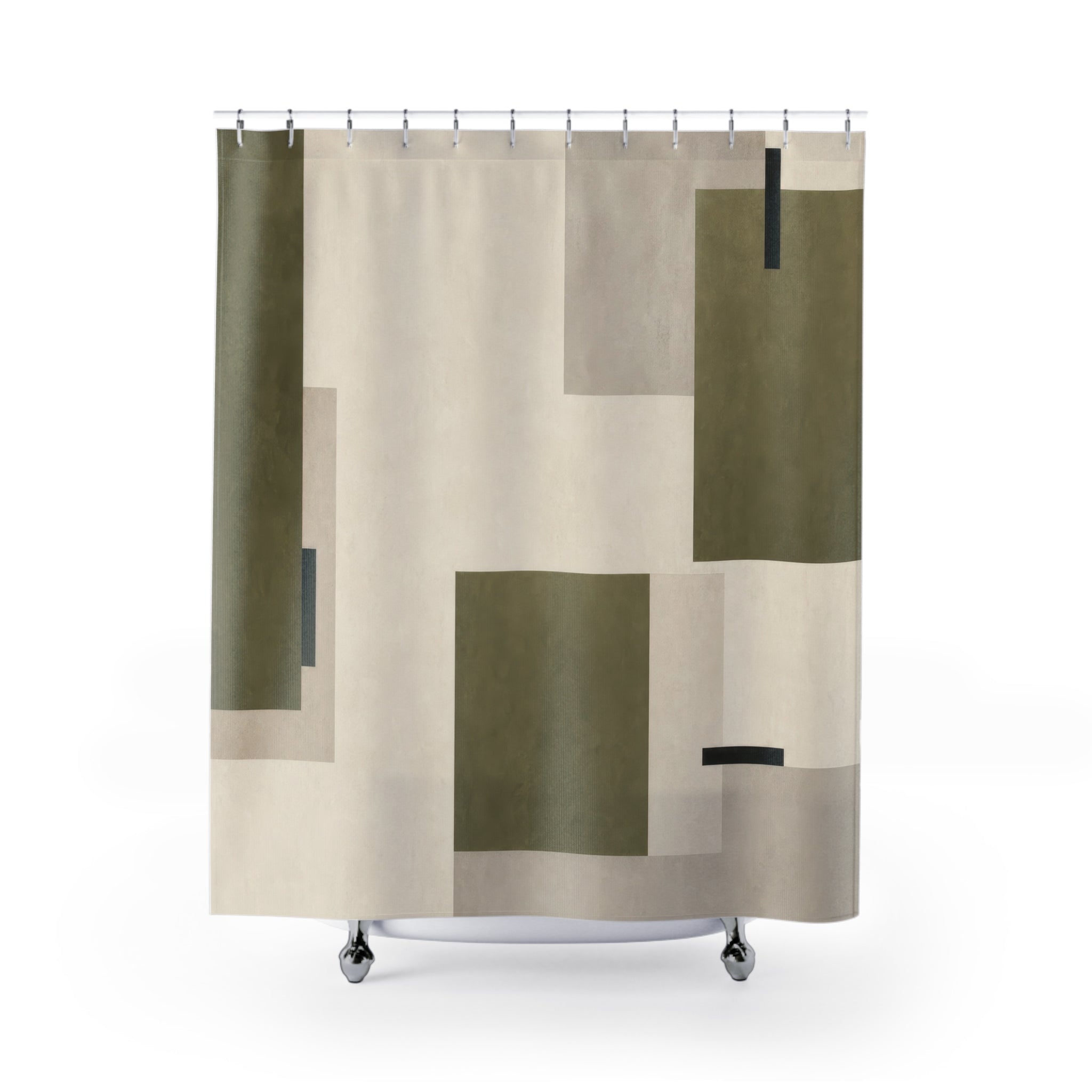 Modern Geometric Olive Green Shower Curtain