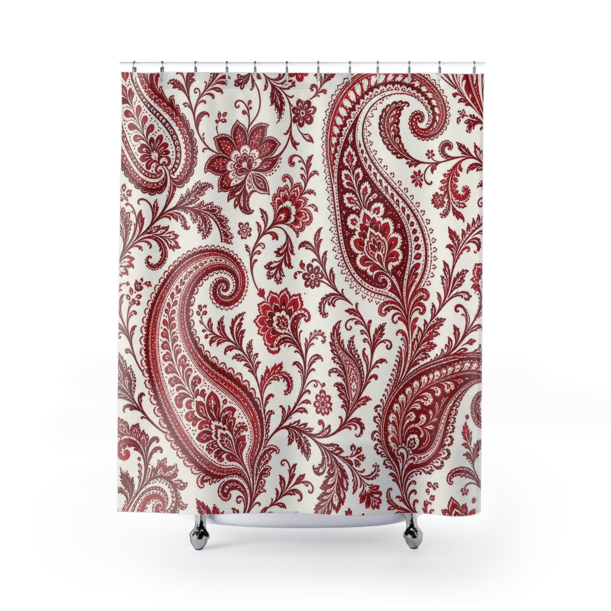 Red White Paisley Shower Curtain