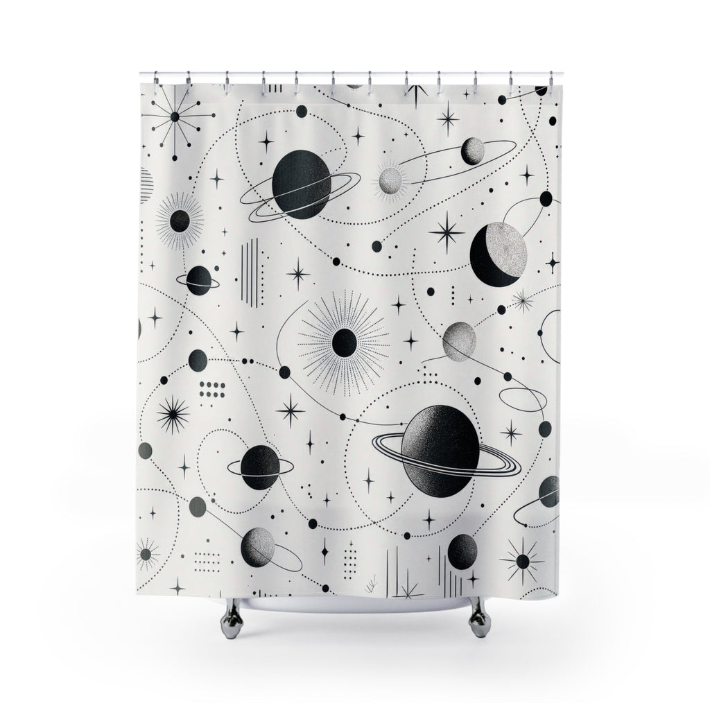 Black White Planet Shower Curtain
