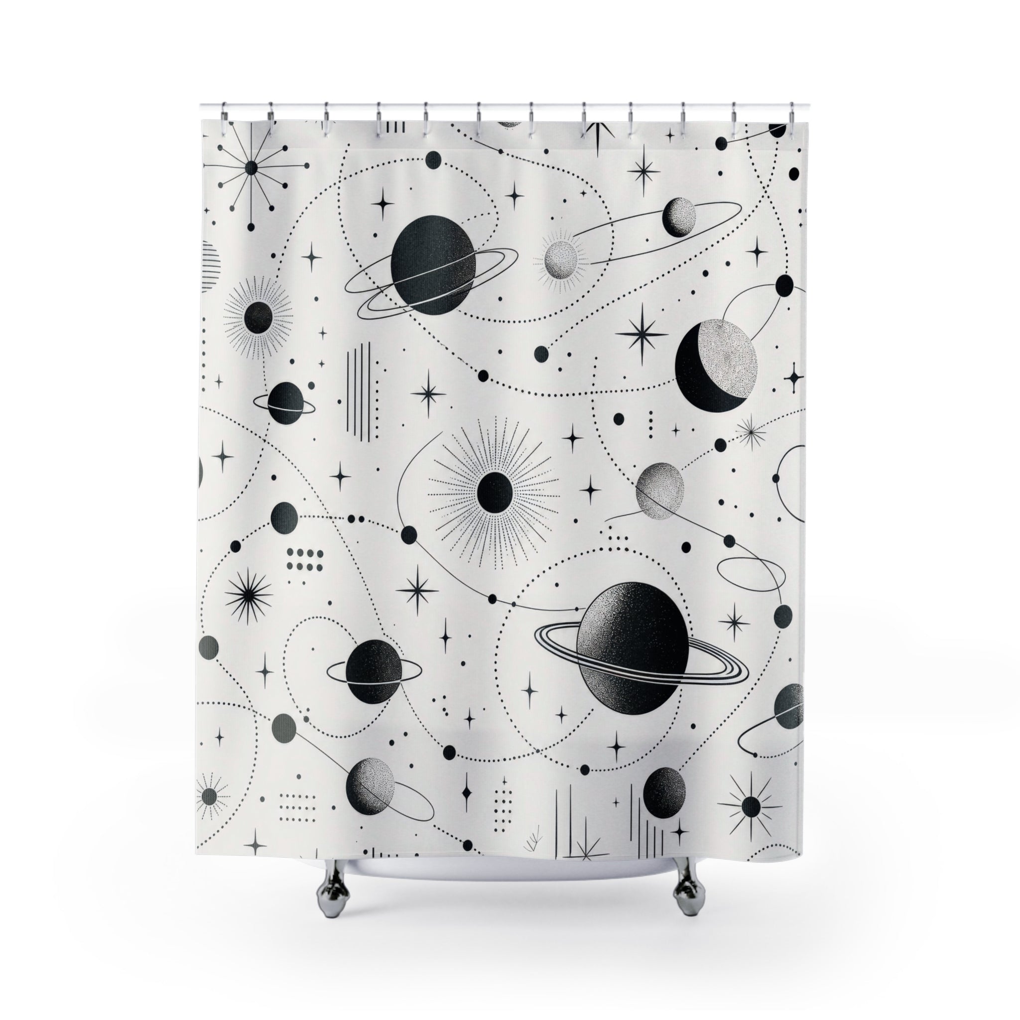 Black White Planet Shower Curtain