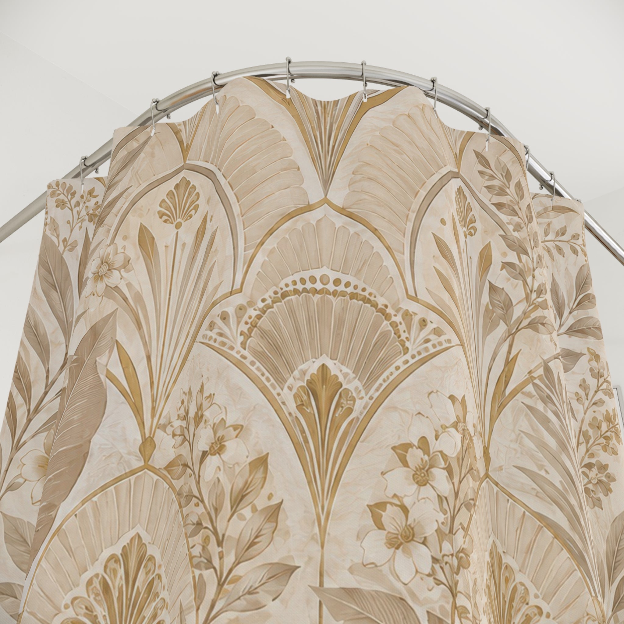 Beige and Gold Shower Curtain: Deco Botanical Pattern