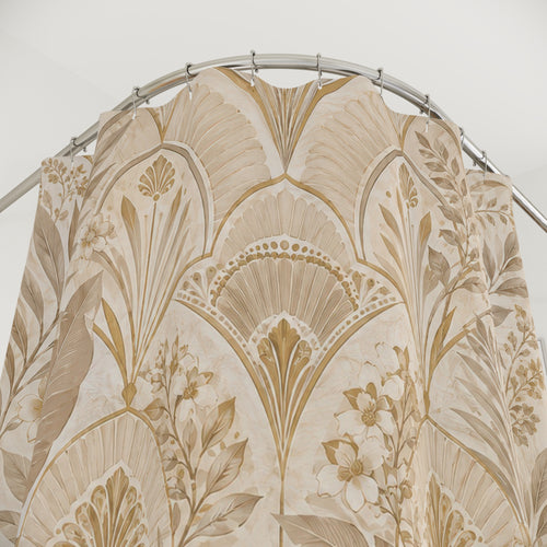 Beige and Gold Shower Curtain: Deco Botanical Pattern